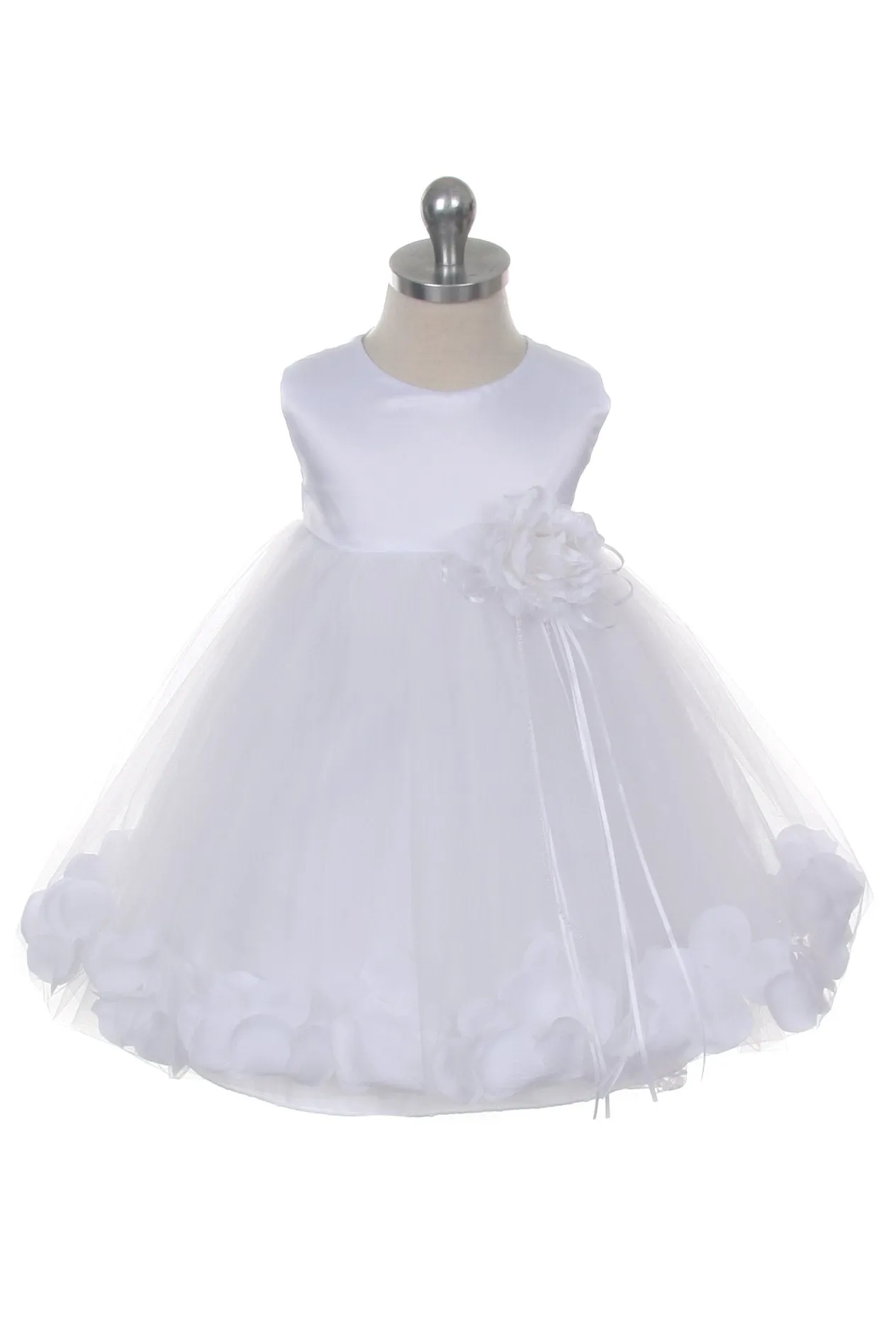 195B Satin Flower Petal Baby Dress (Ivory Dress)