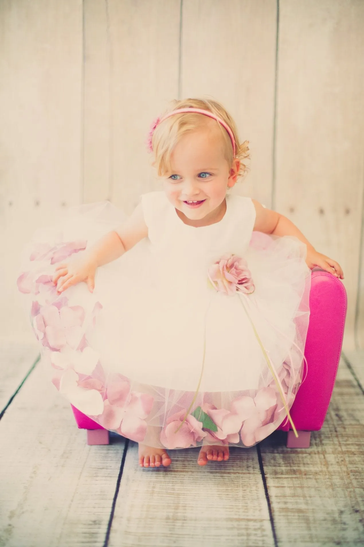 195B Satin Flower Petal Baby Dress (Ivory Dress)