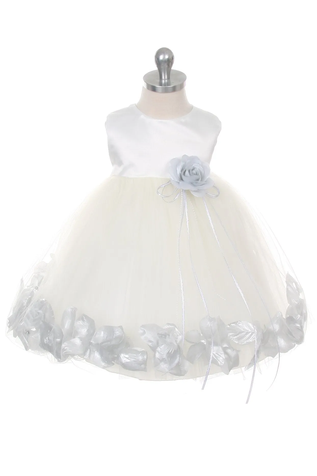 195B Satin Flower Petal Baby Dress (Ivory Dress)