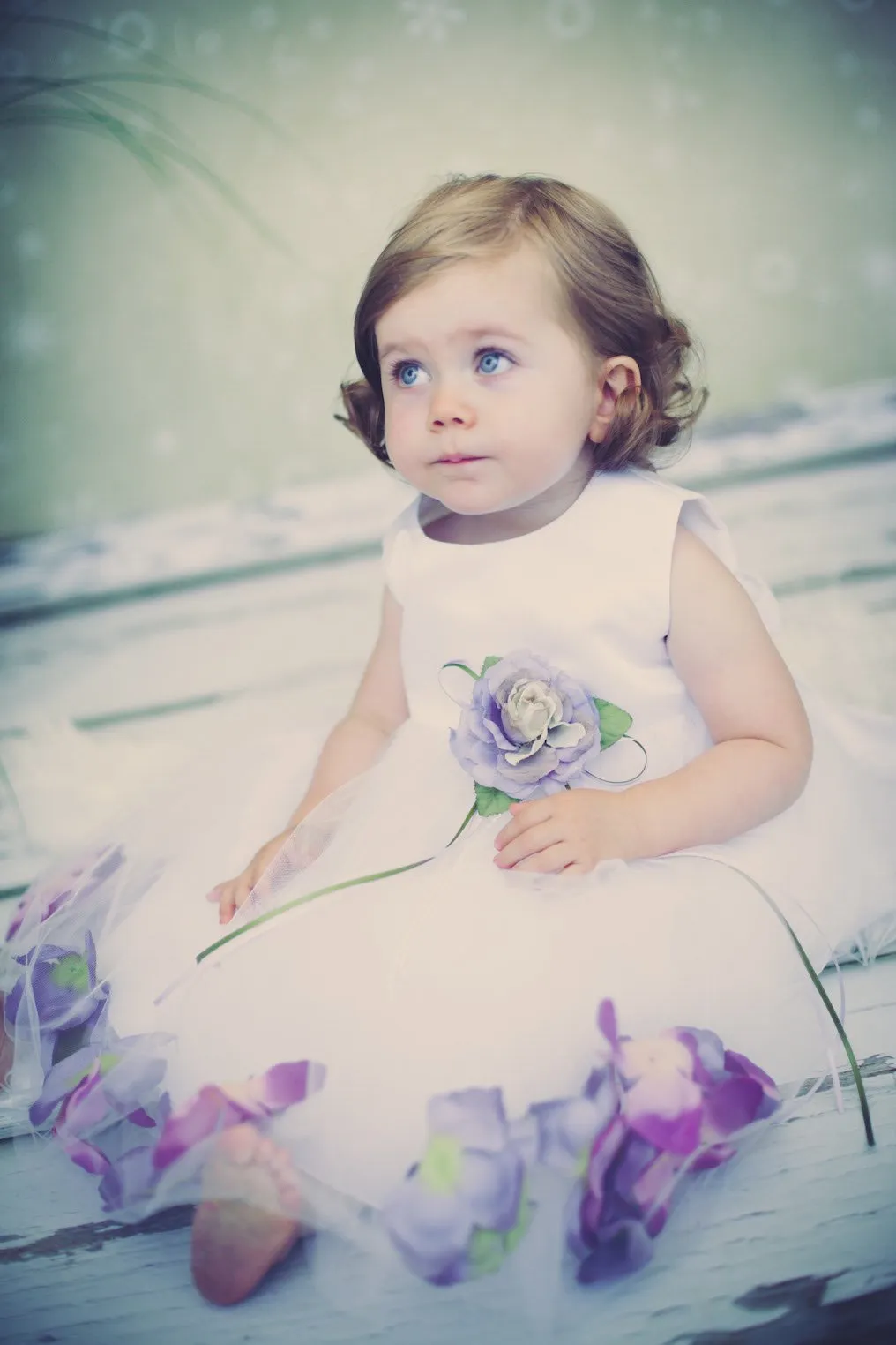 195B Satin Flower Petal Baby Dress (Ivory Dress)