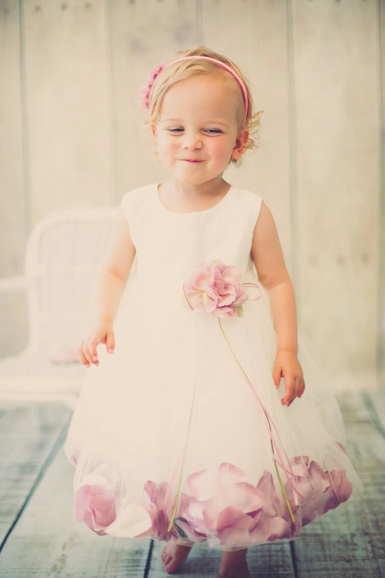 195B Satin Flower Petal Baby Dress (Ivory Dress)