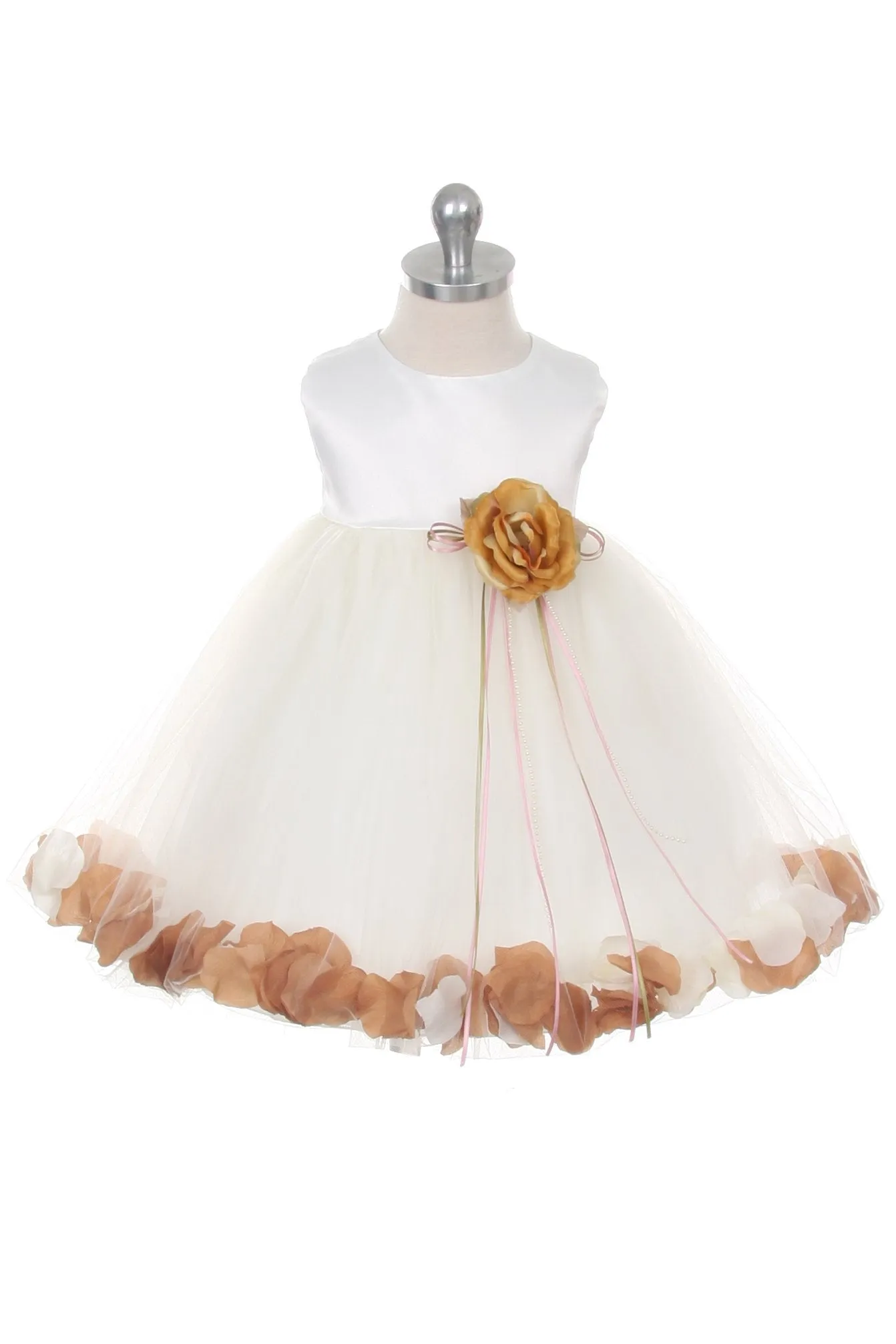 195B Satin Flower Petal Baby Dress (Ivory Dress)