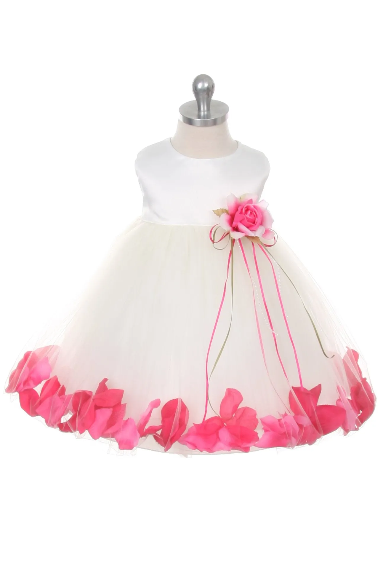 195B Satin Flower Petal Baby Dress (Ivory Dress)