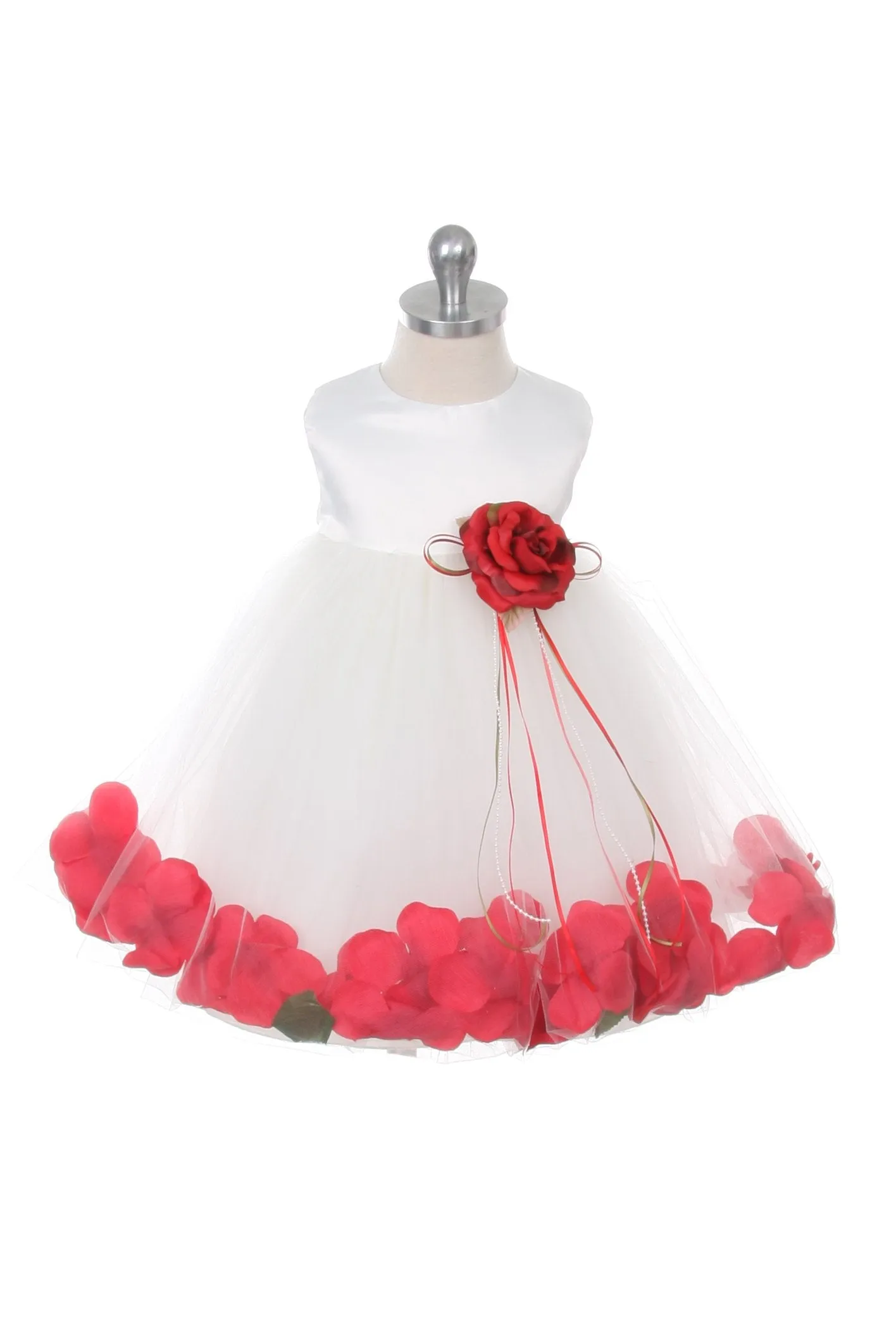 195B Satin Flower Petal Baby Dress (Ivory Dress)