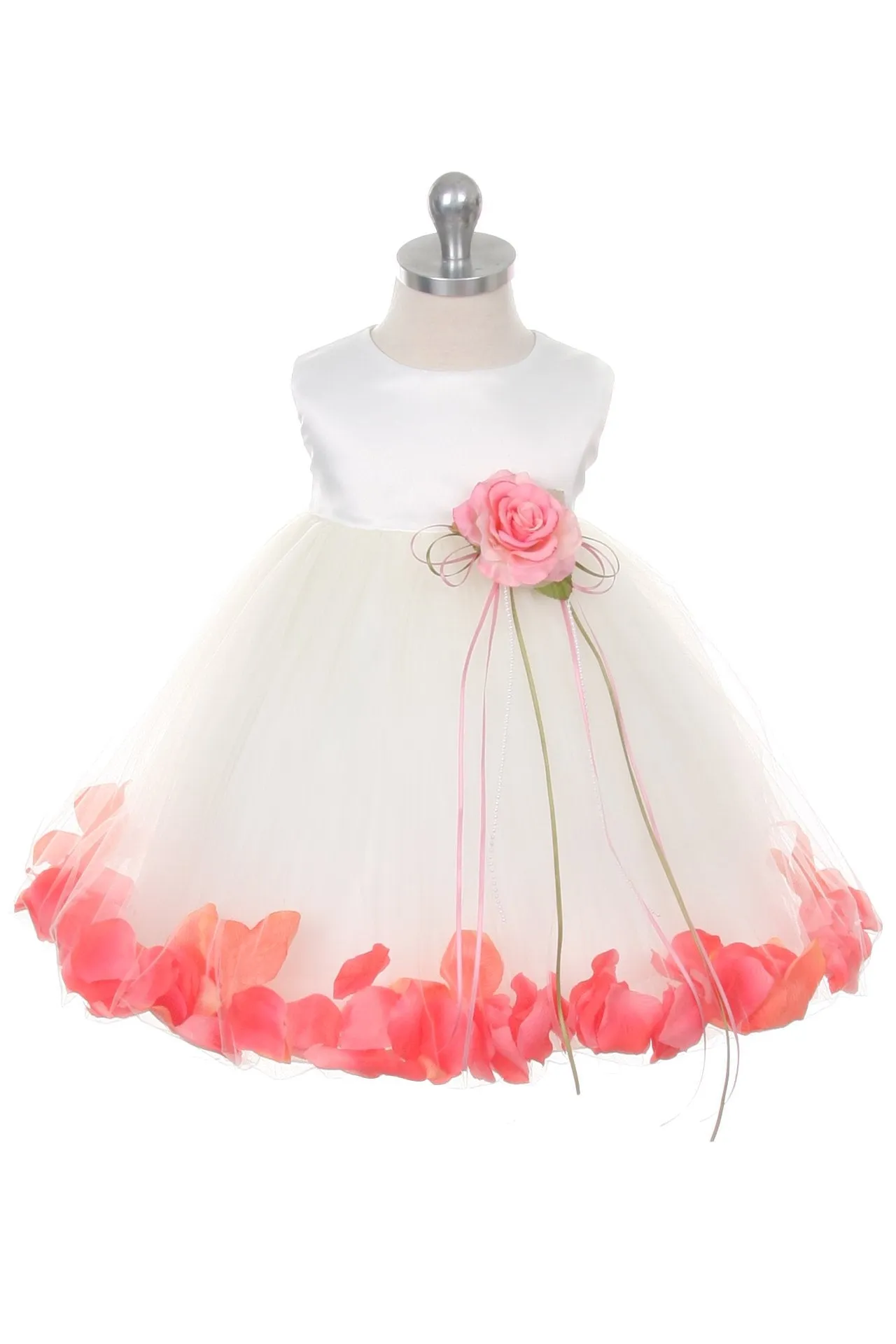 195B Satin Flower Petal Baby Dress (Ivory Dress)