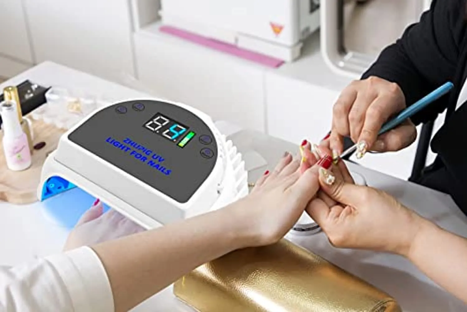 64W Professional Cordless UV Light for Nails, Nail Dryer, UV LED Nail Lamp for Gel Polish w/ 4 Timers, Automatic Sensing Function, w/ 7500mAh Rechargeable Battery, Nail Art Tools for Salon or Home