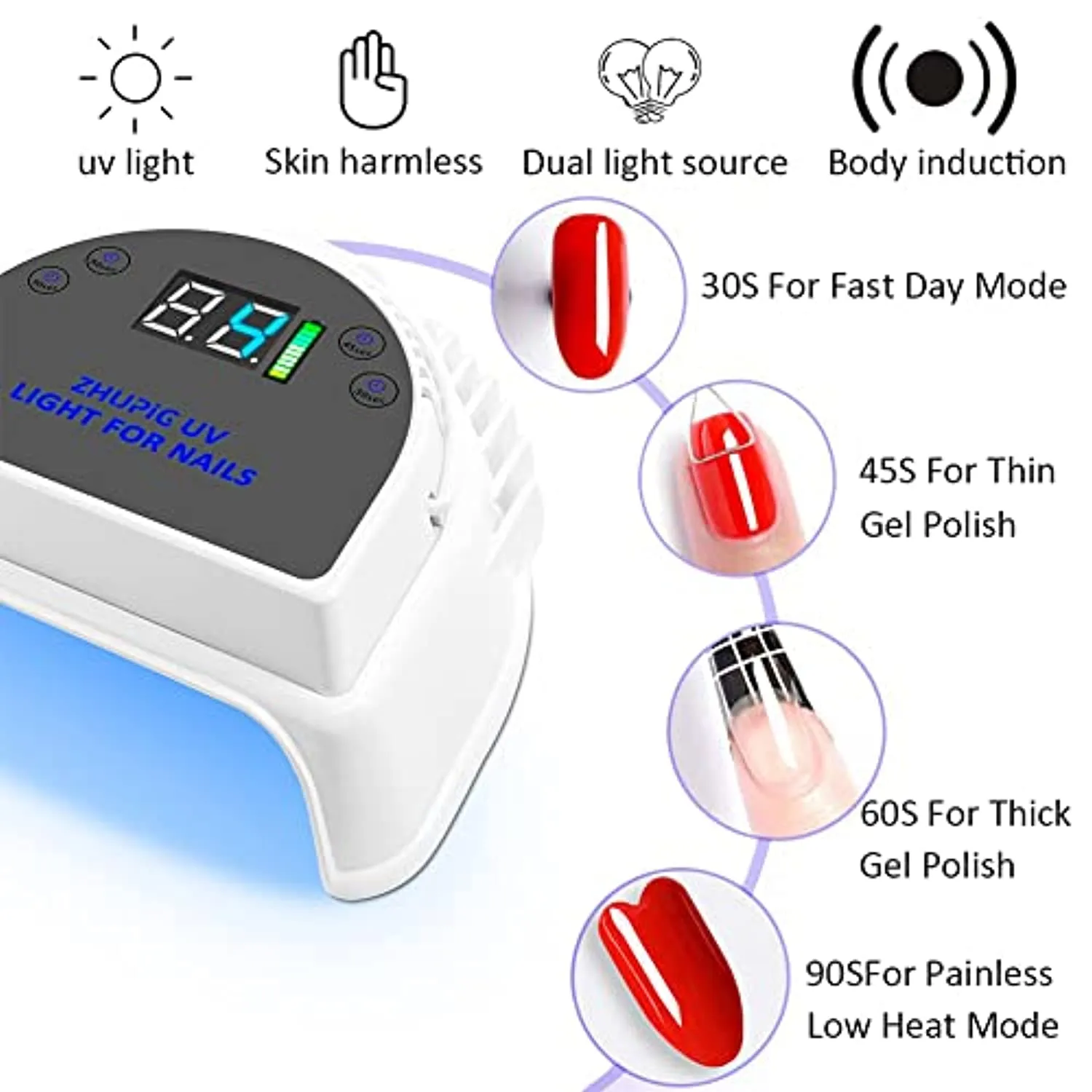 64W Professional Cordless UV Light for Nails, Nail Dryer, UV LED Nail Lamp for Gel Polish w/ 4 Timers, Automatic Sensing Function, w/ 7500mAh Rechargeable Battery, Nail Art Tools for Salon or Home