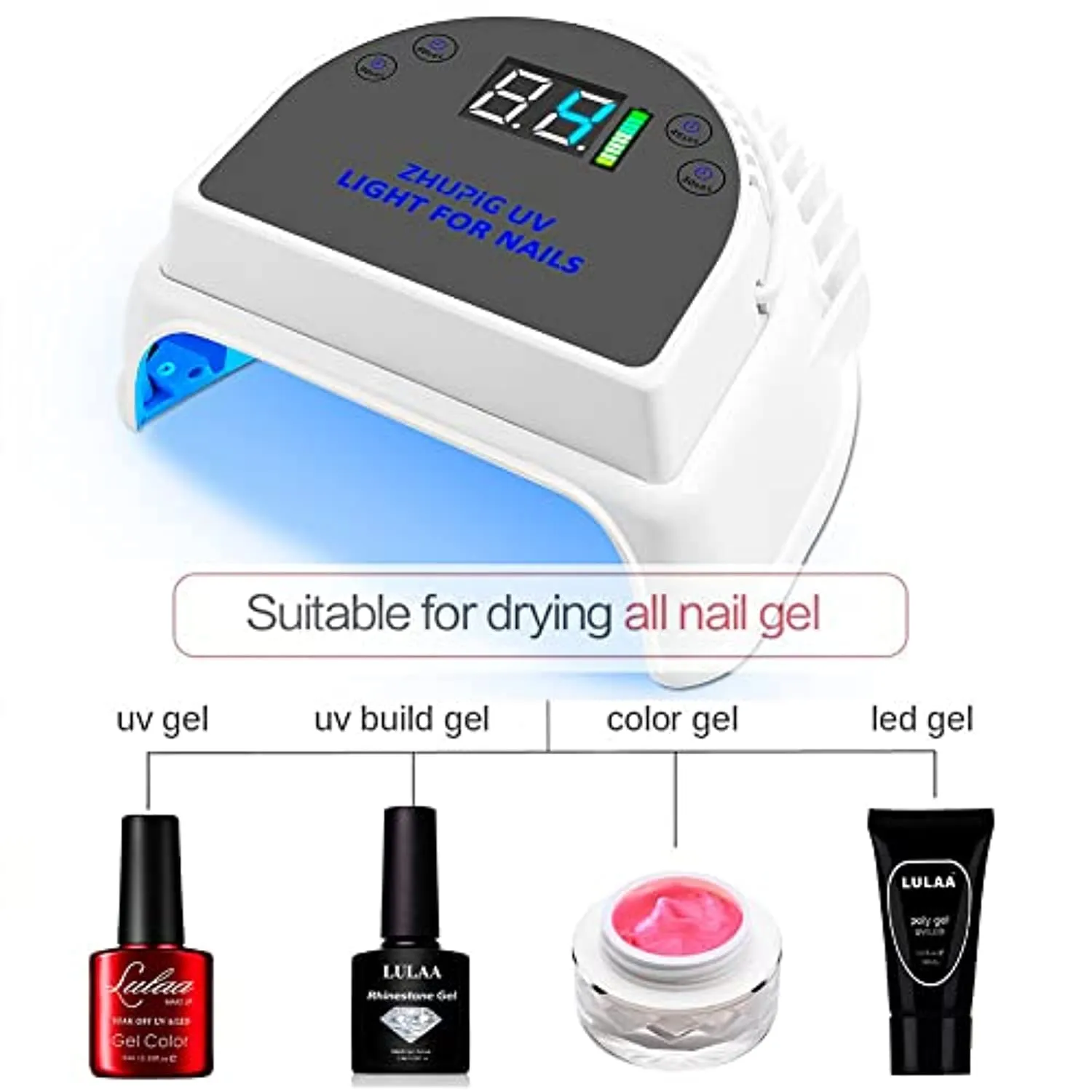 64W Professional Cordless UV Light for Nails, Nail Dryer, UV LED Nail Lamp for Gel Polish w/ 4 Timers, Automatic Sensing Function, w/ 7500mAh Rechargeable Battery, Nail Art Tools for Salon or Home
