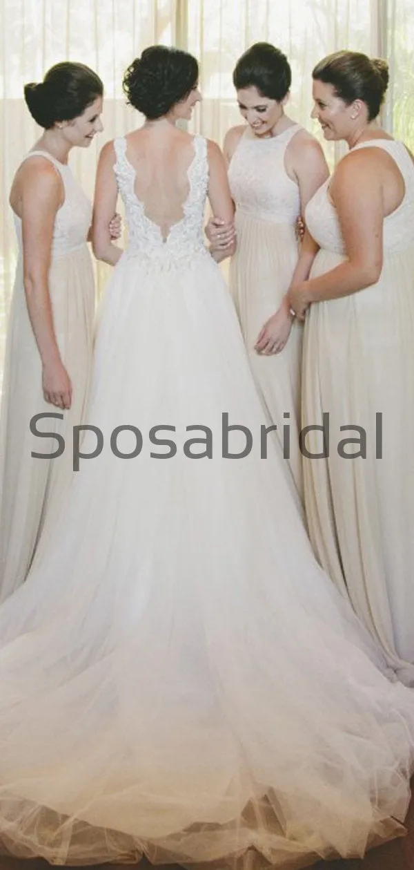 A-line Long Chiffon Sleeveless Elegant Bridesmaid Dress with Lace WG602