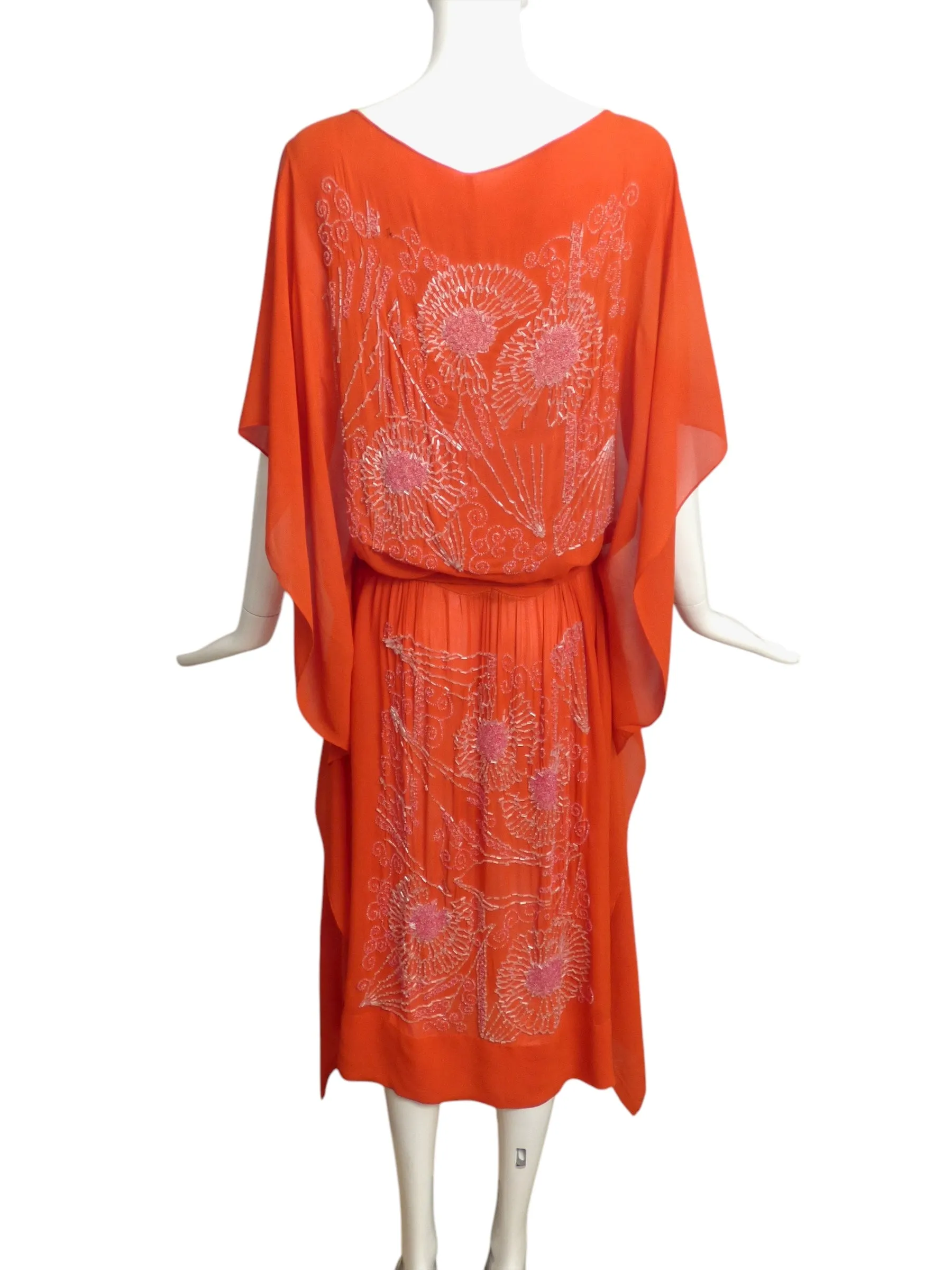 ADAIR- 1920s Orange Beaded Chiffon Gown, Size 4