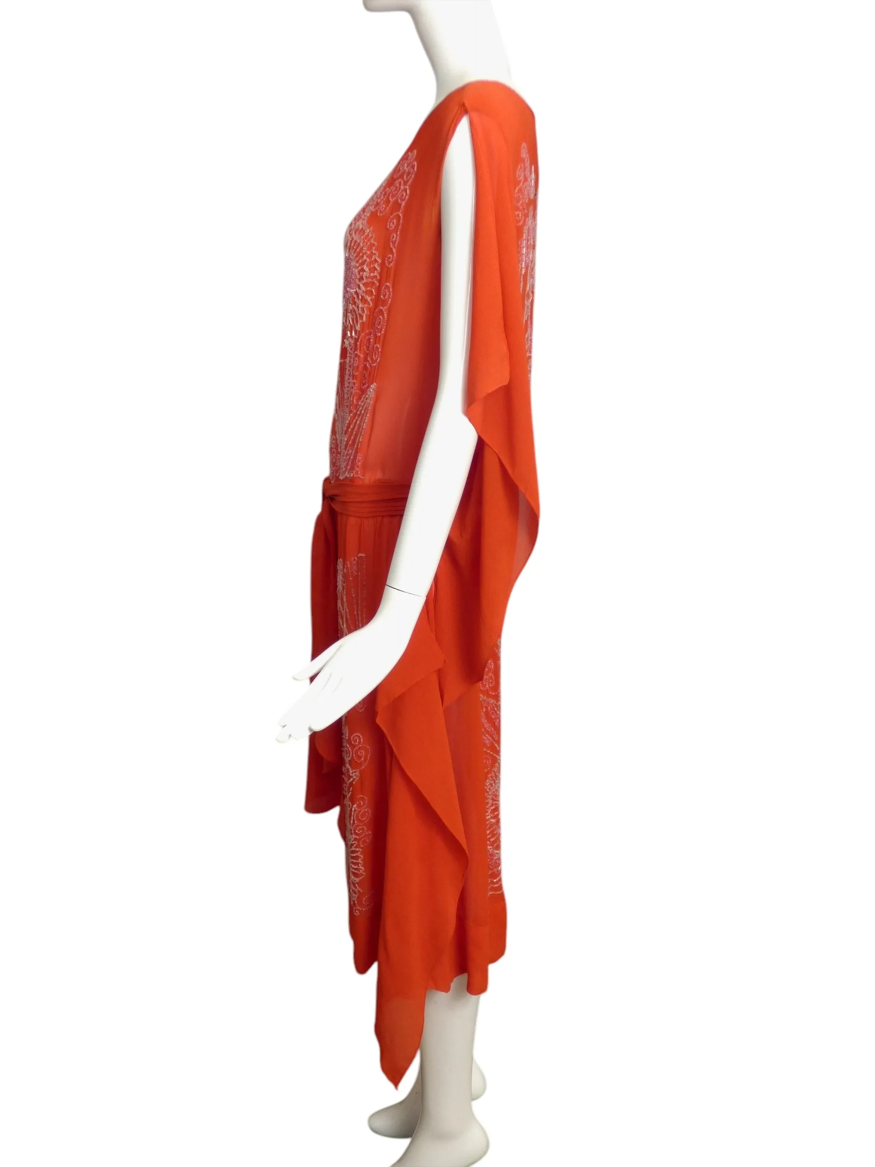 ADAIR- 1920s Orange Beaded Chiffon Gown, Size 4