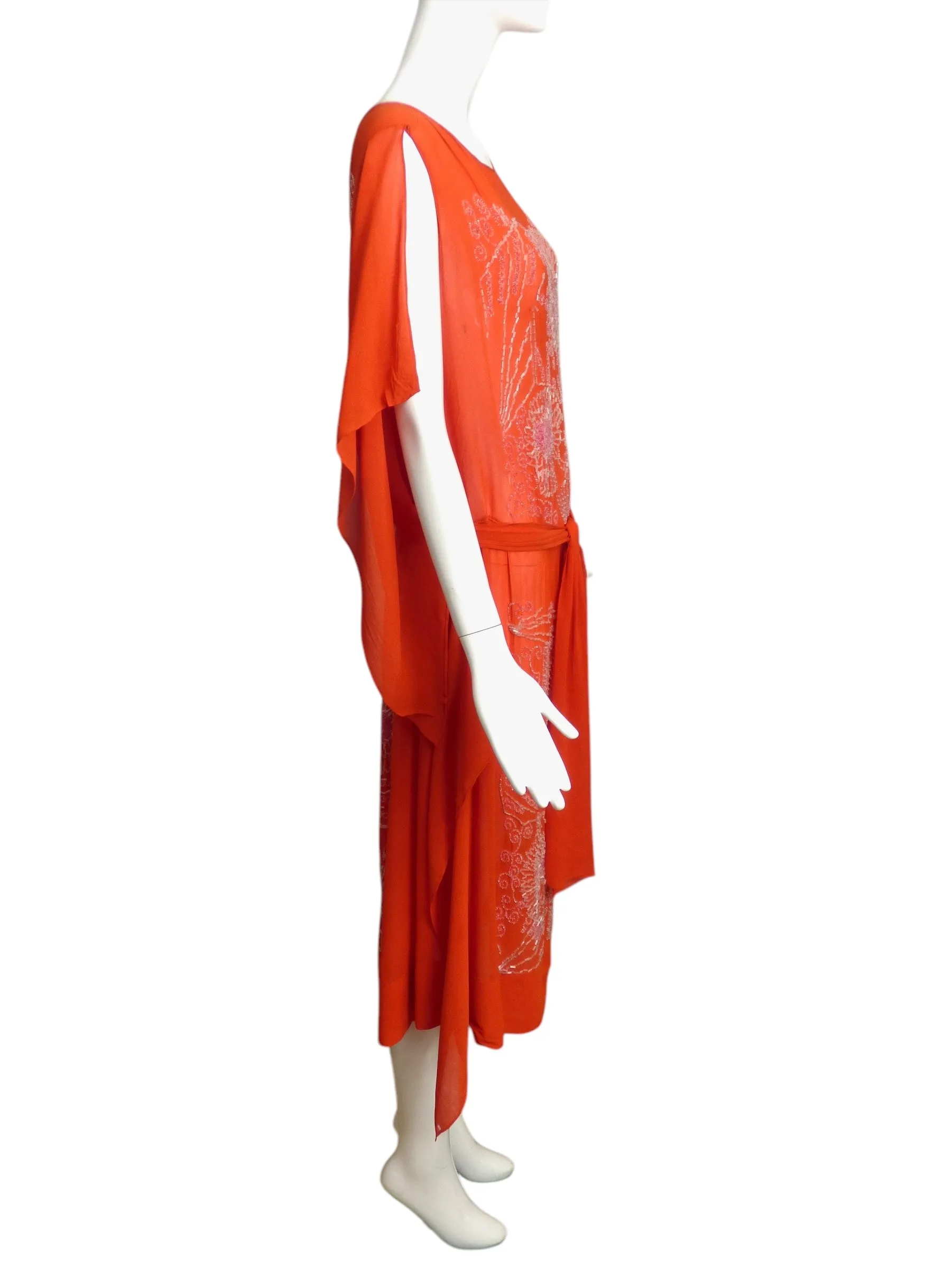 ADAIR- 1920s Orange Beaded Chiffon Gown, Size 4