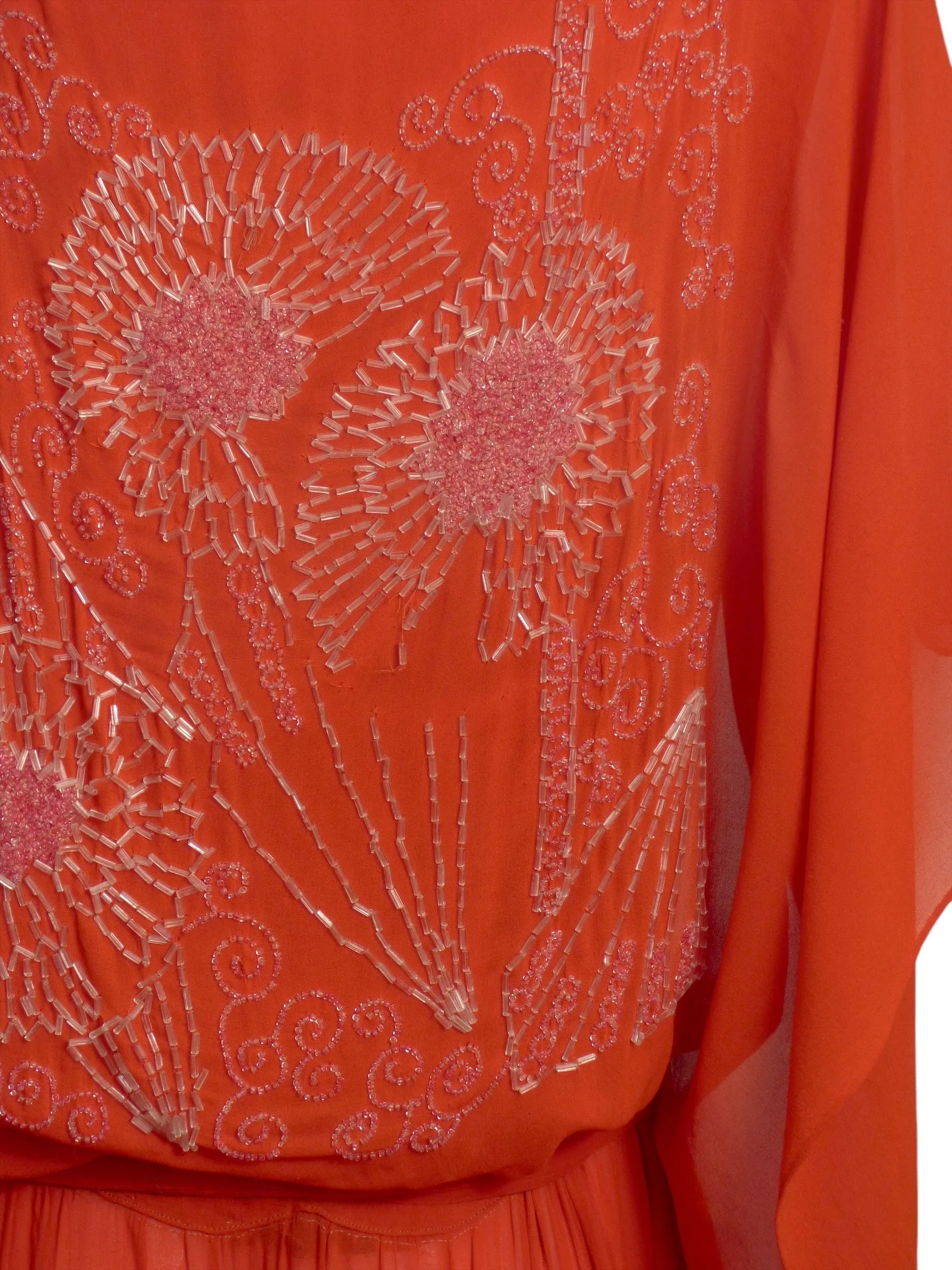 ADAIR- 1920s Orange Beaded Chiffon Gown, Size 4