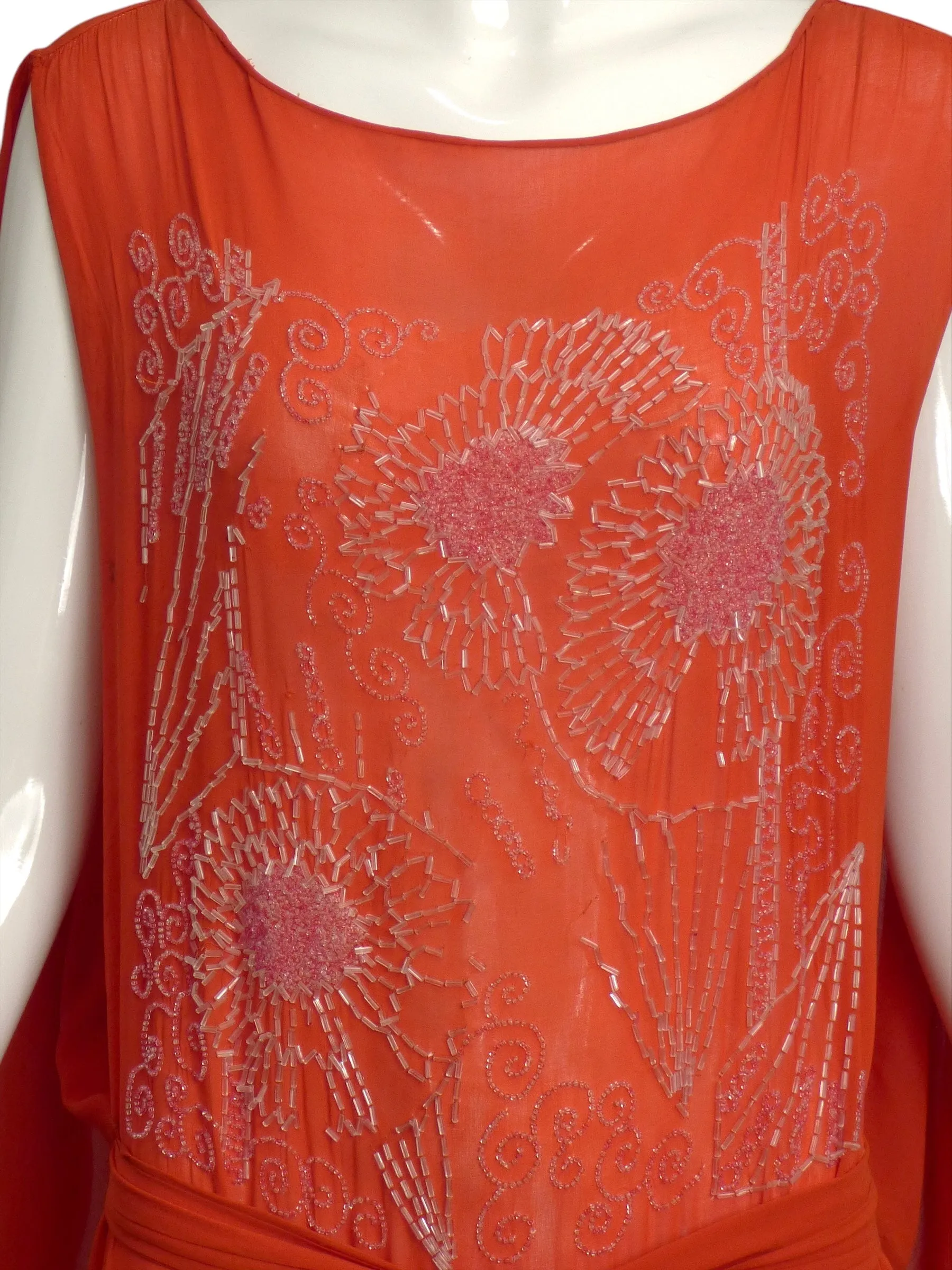 ADAIR- 1920s Orange Beaded Chiffon Gown, Size 4