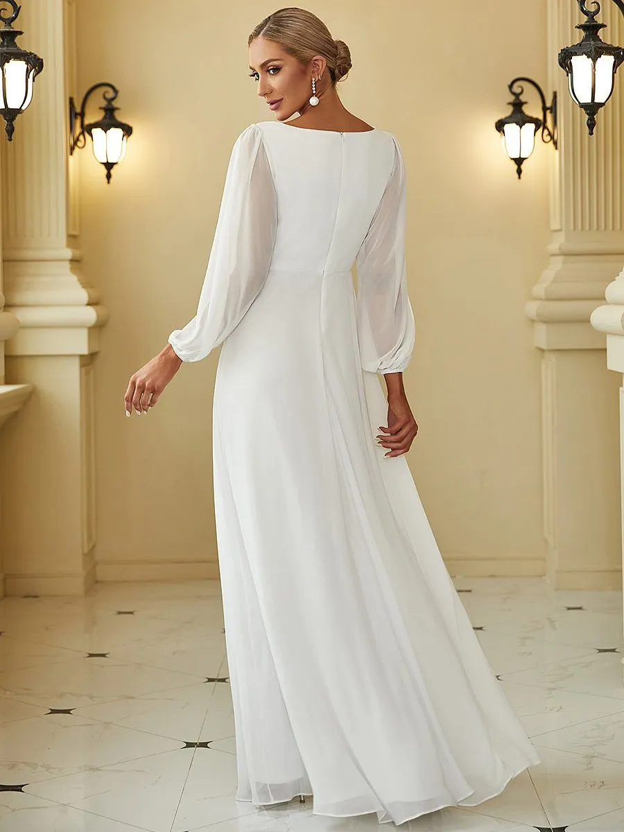 Amanda long sleeved chiffon wedding dress in Ivory Express NZ wide