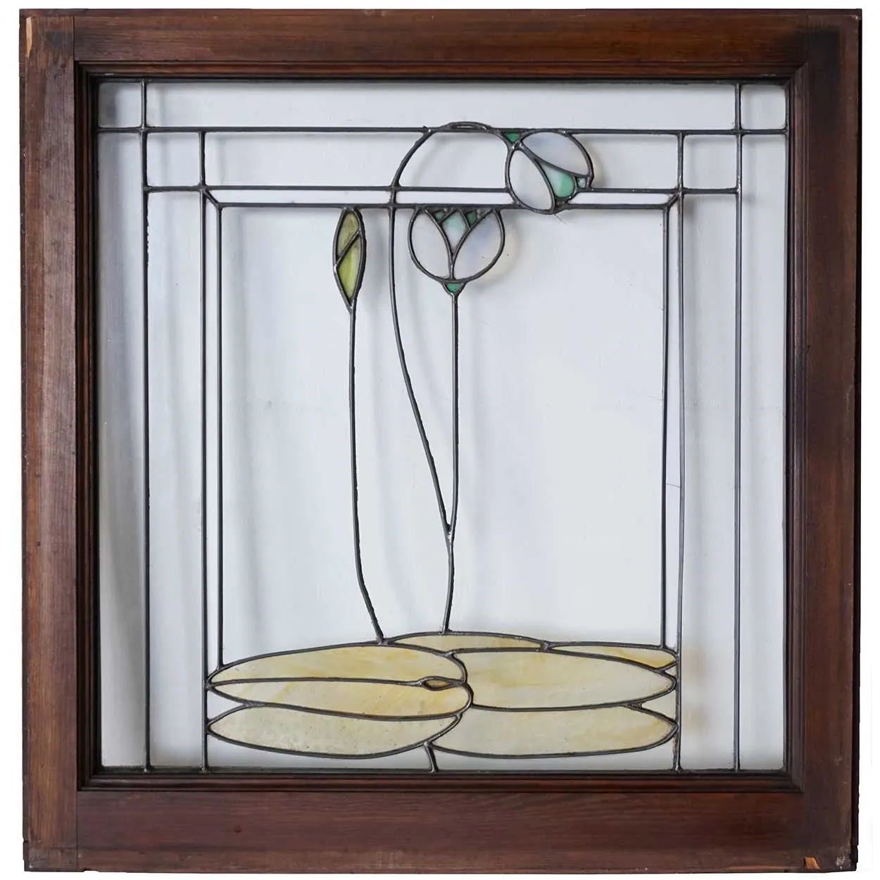 American George W. Maher Granville House Stained and Leaded Glass Square Window