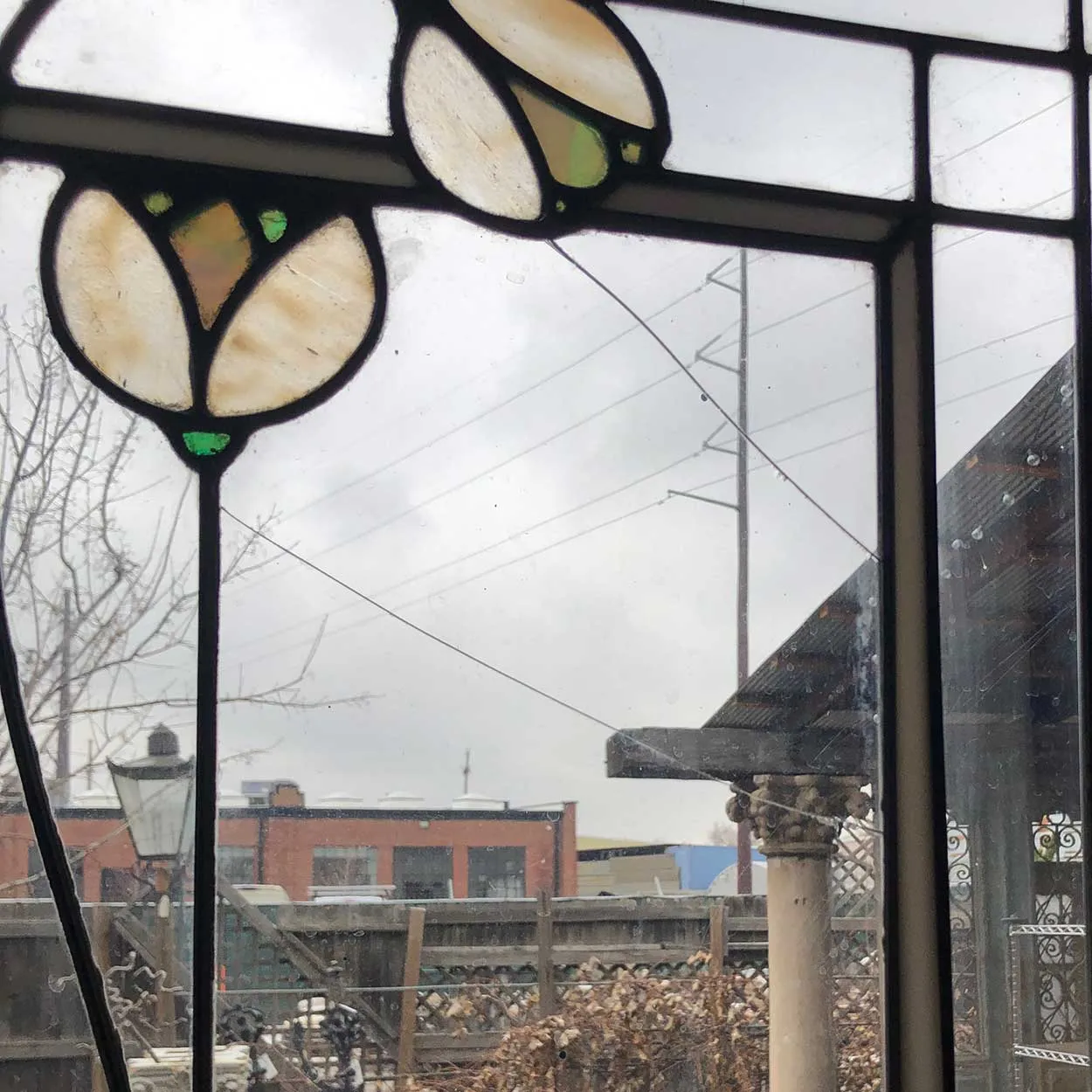 American George W. Maher Granville House Stained and Leaded Glass Square Window
