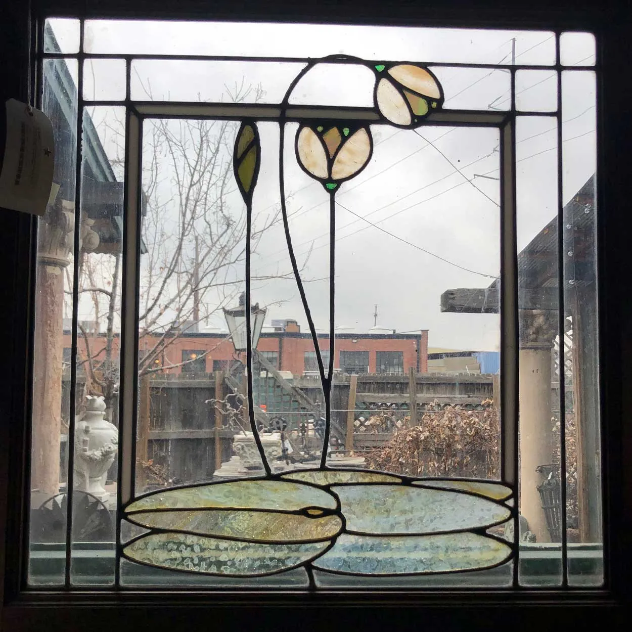 American George W. Maher Granville House Stained and Leaded Glass Square Window