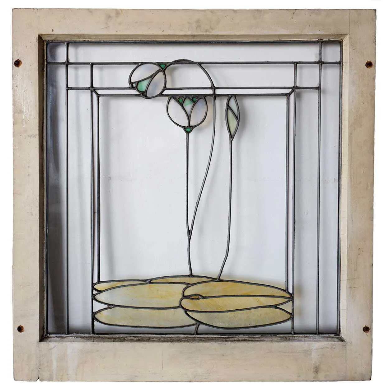 American George W. Maher Granville House Stained and Leaded Glass Square Window