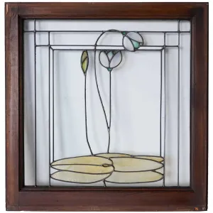 American George W. Maher Granville House Stained and Leaded Glass Square Window