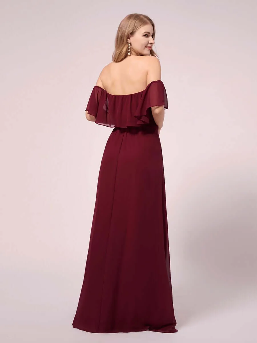 Angelina off shoulder maternity dress with split in burgundy
