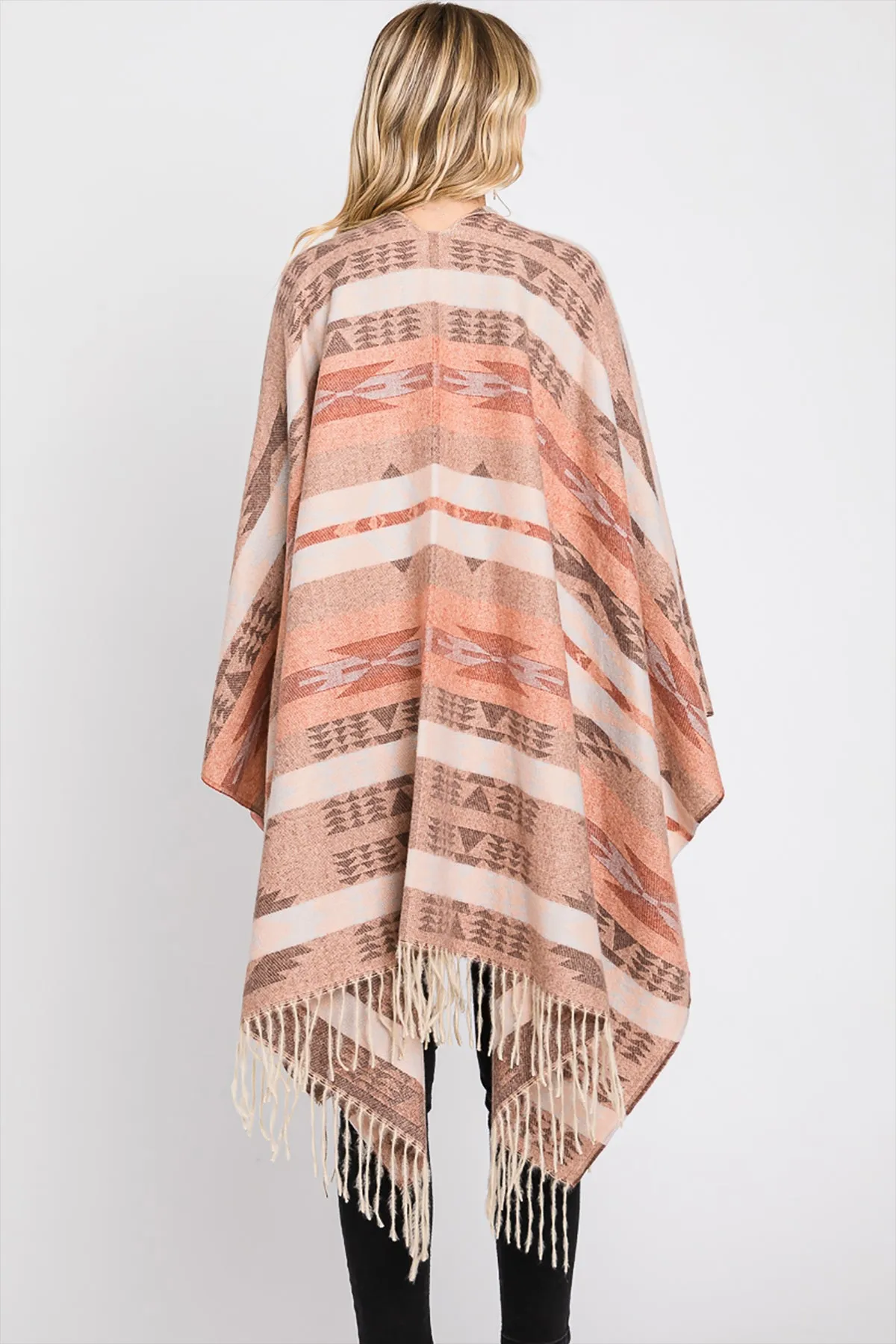 AZTEC PATTERN FRINGE RUANA