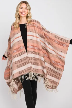 AZTEC PATTERN FRINGE RUANA