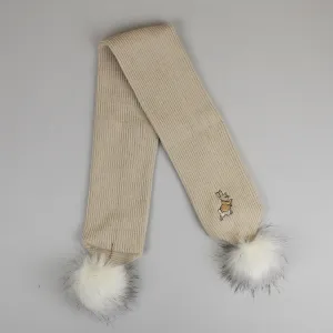 Baby Unisex Pom Scarf With Rabbit - Beige