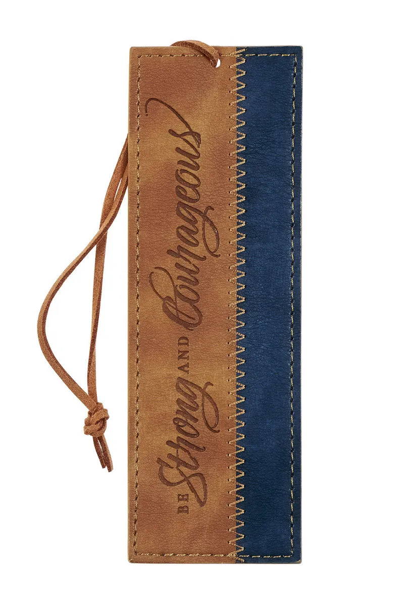 Be Strong and Courageous Butterscotch and Navy Faux Leather Page Marker