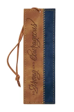 Be Strong and Courageous Butterscotch and Navy Faux Leather Page Marker