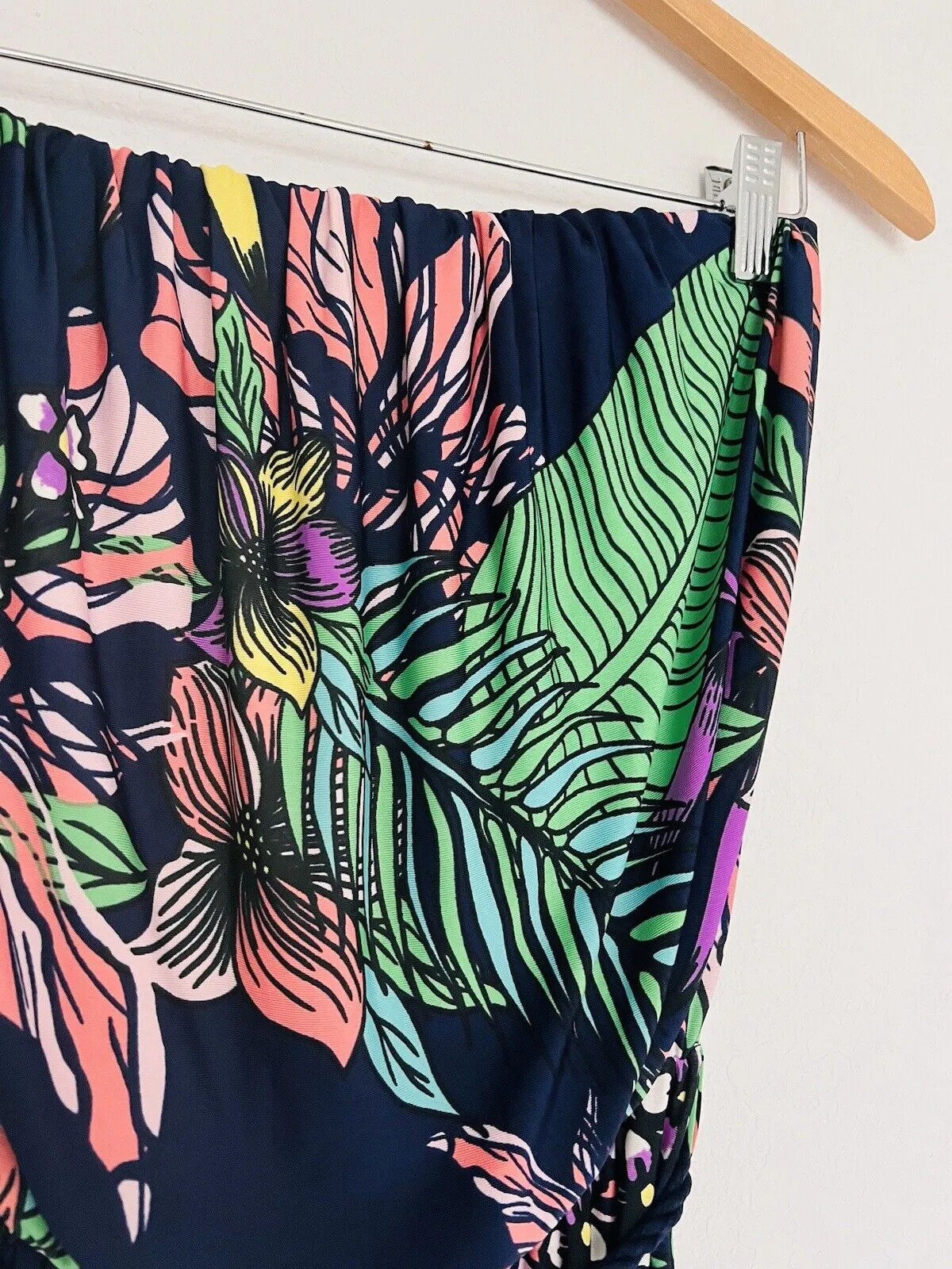 BEACH BREAK Navy Blue Jumpsuit Sz M Wide Legs Strapless Cover-Up Tassel Tropical
