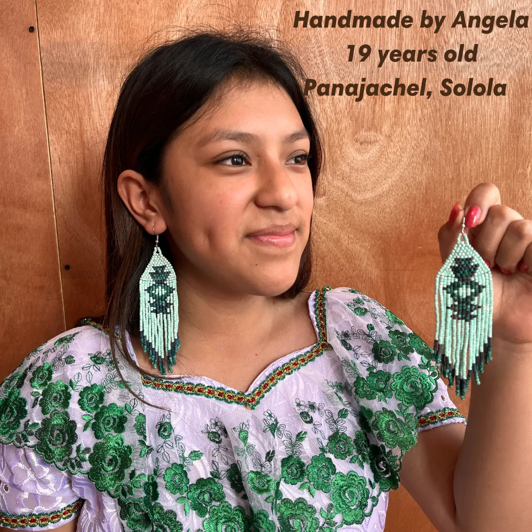 Beaded Fringe Earrings with Geoemetric Symbols