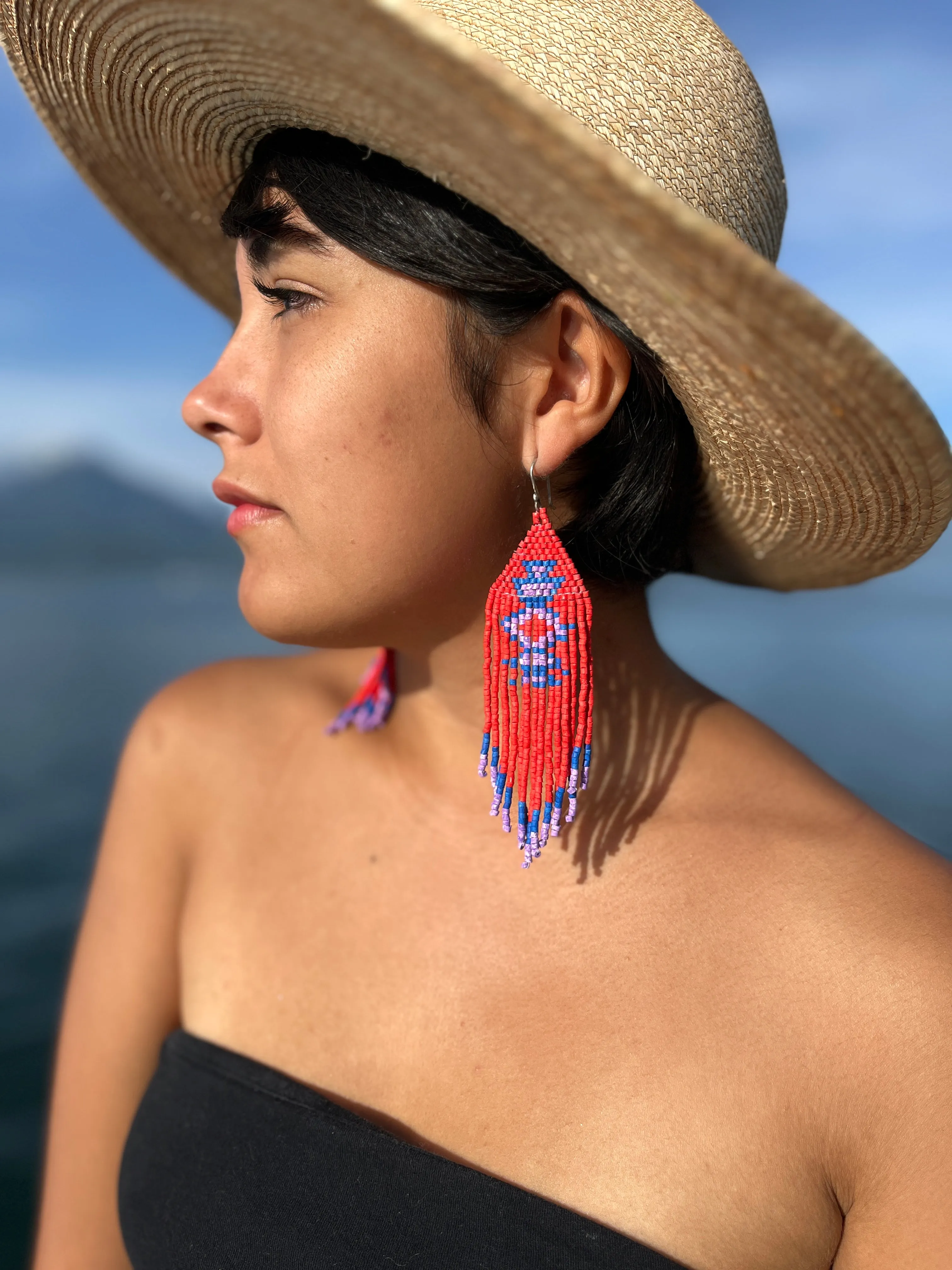 Beaded Fringe Earrings with Geoemetric Symbols