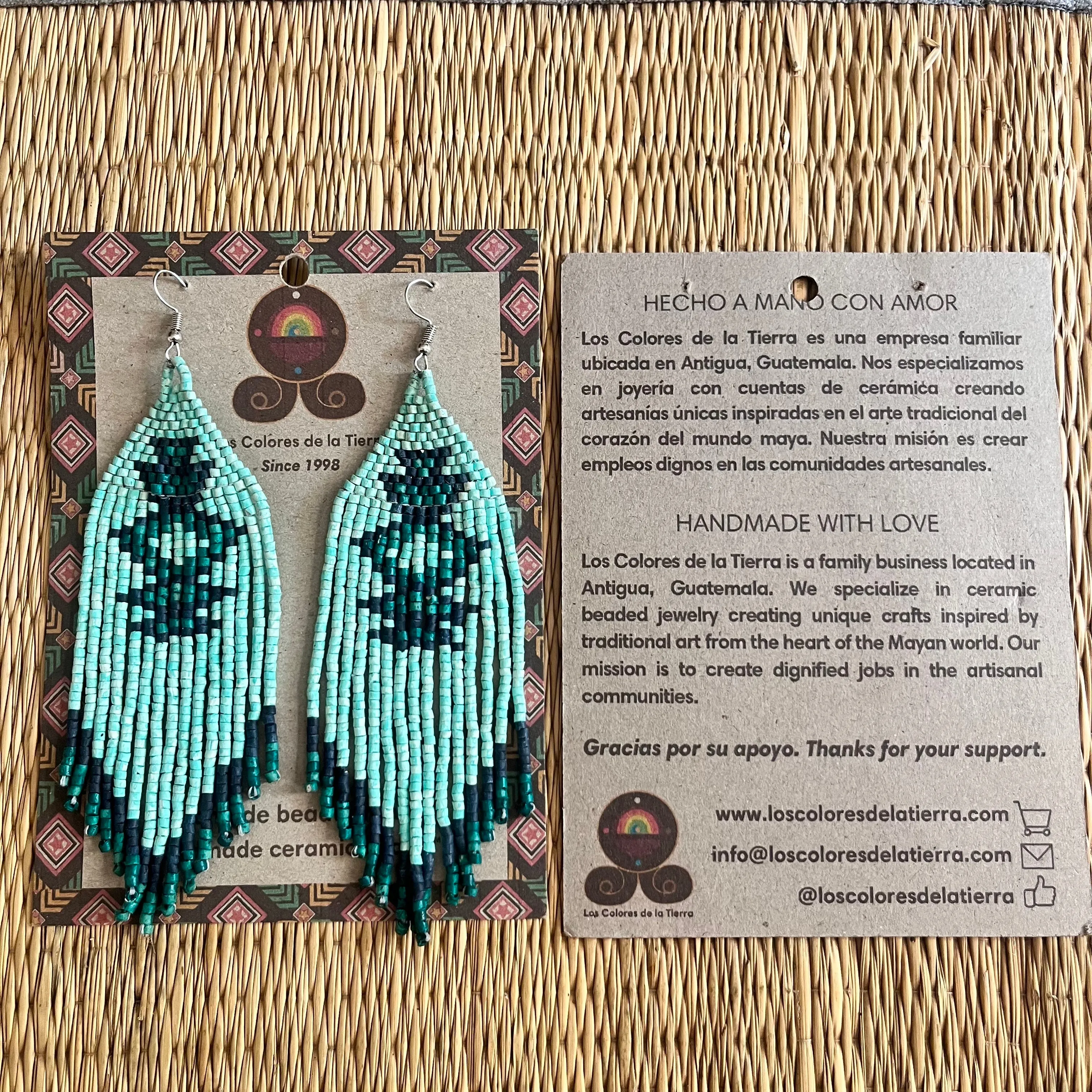 Beaded Fringe Earrings with Geoemetric Symbols