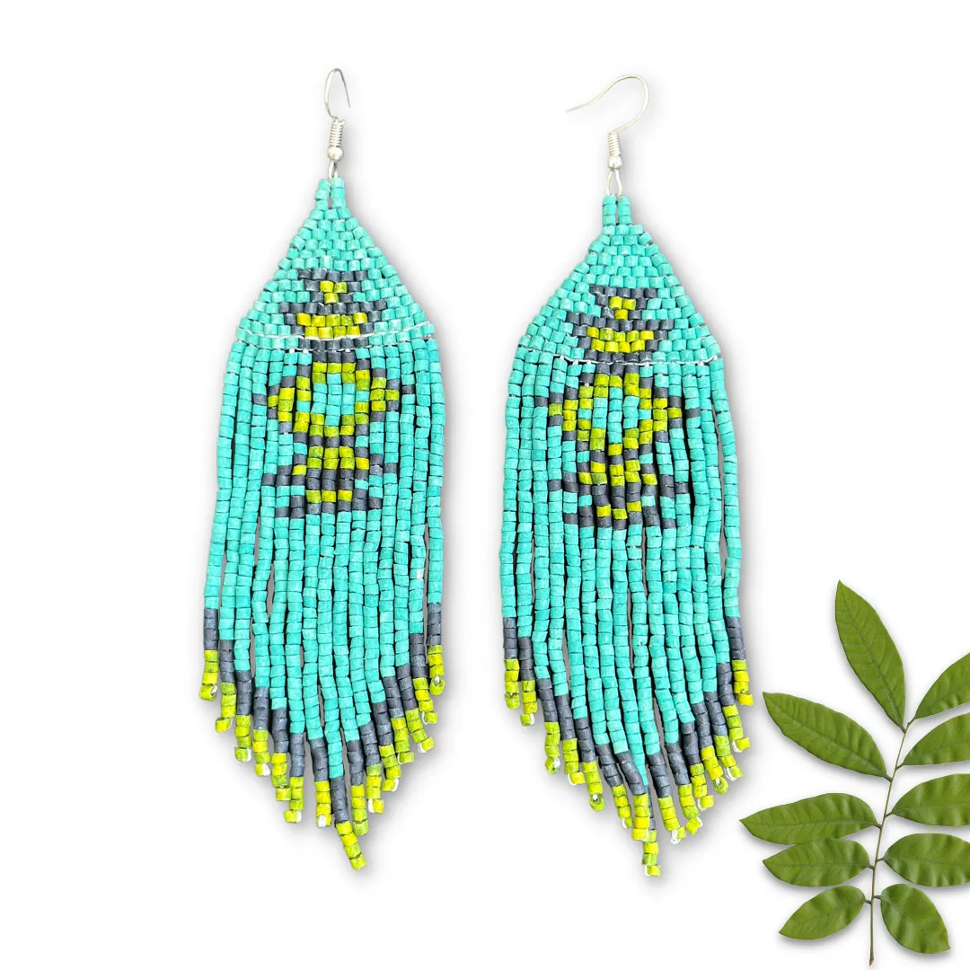 Beaded Fringe Earrings with Geoemetric Symbols