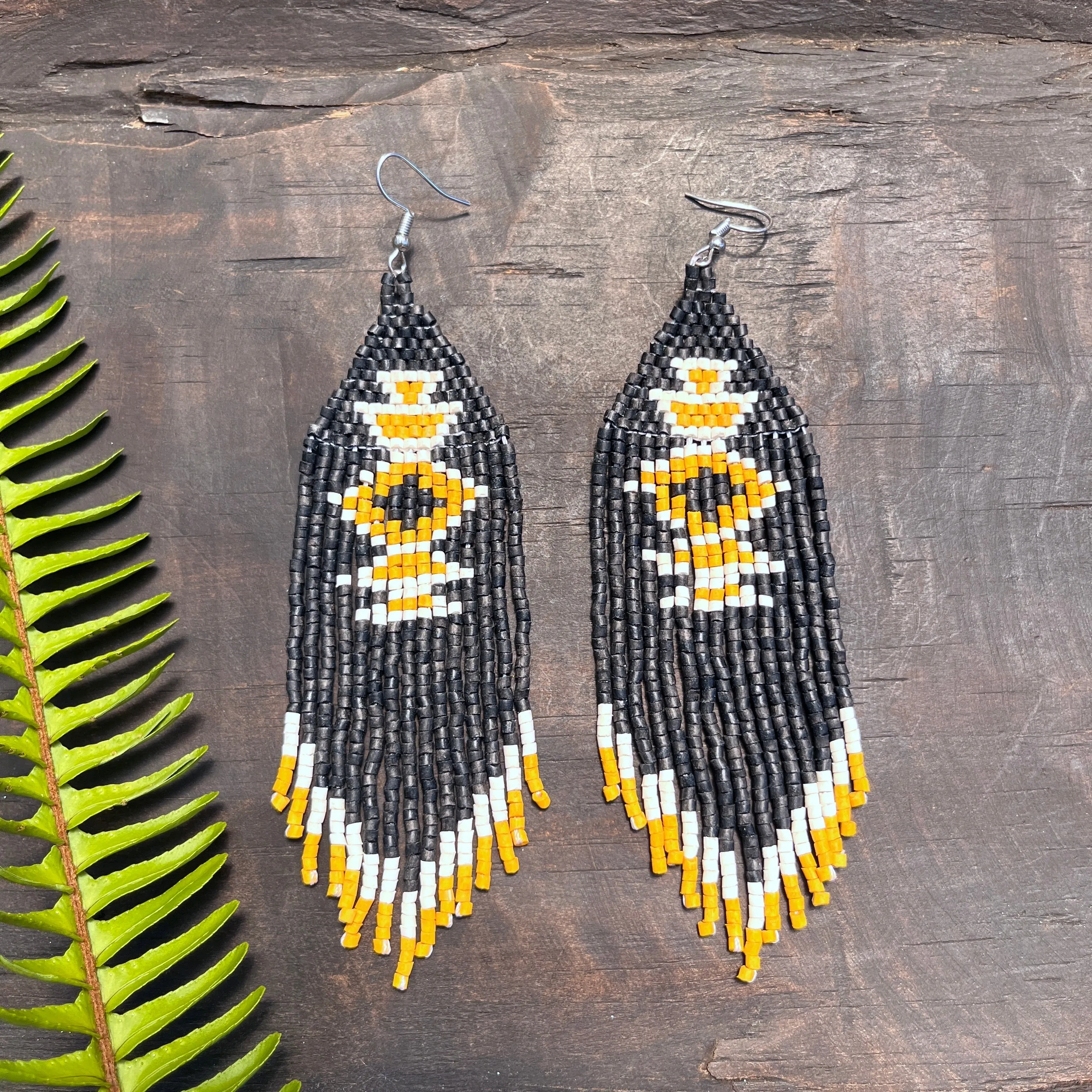 Beaded Fringe Earrings with Geoemetric Symbols