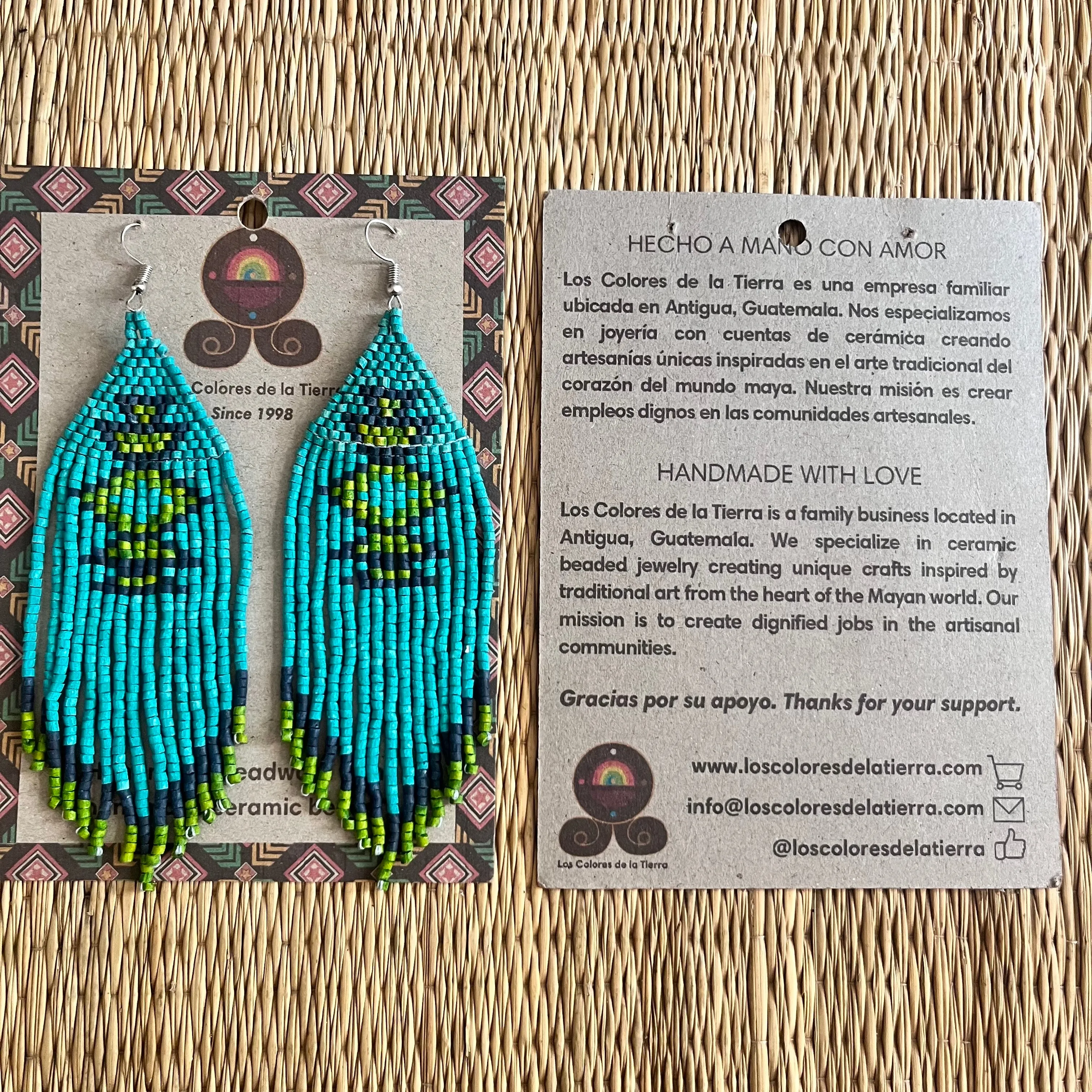 Beaded Fringe Earrings with Geoemetric Symbols