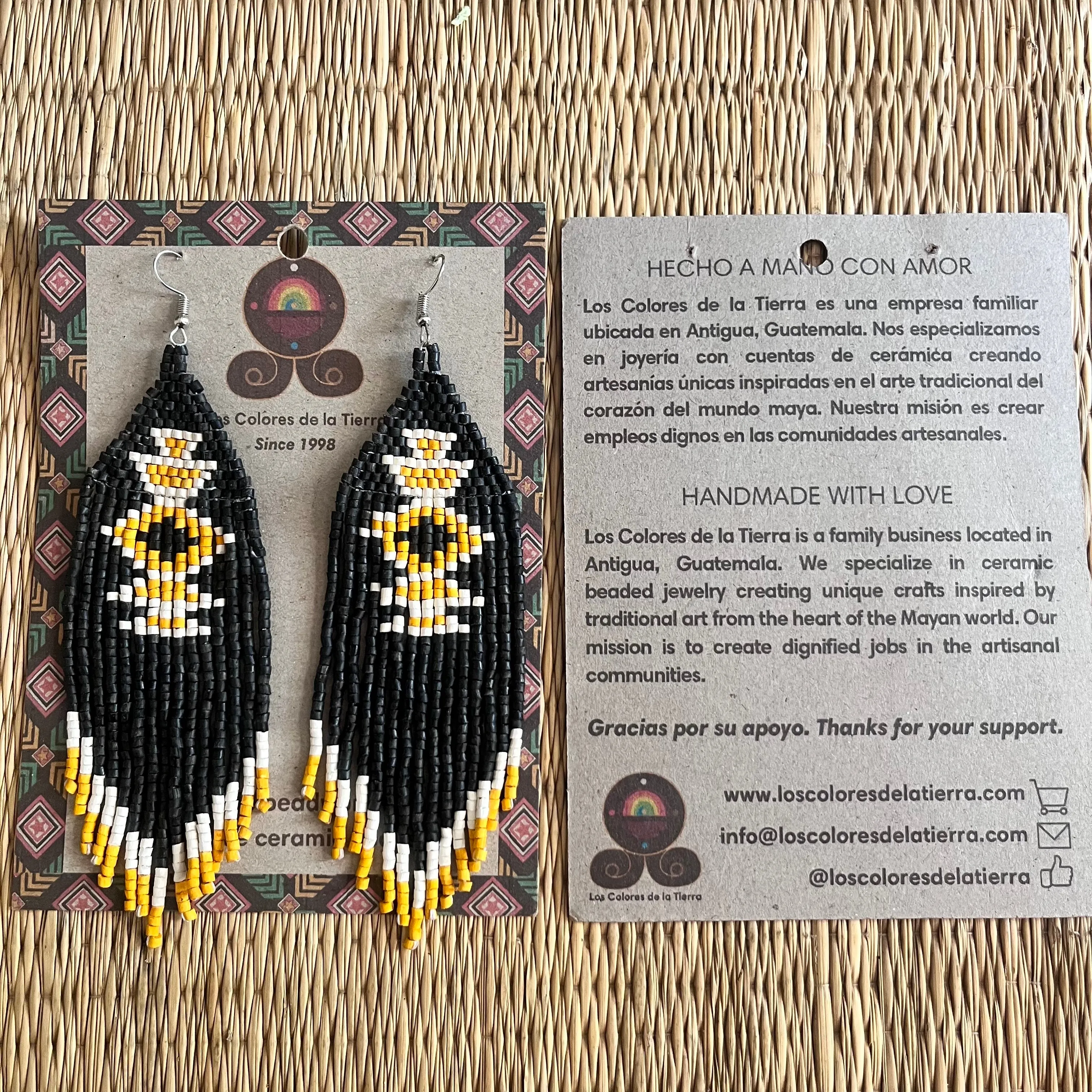 Beaded Fringe Earrings with Geoemetric Symbols