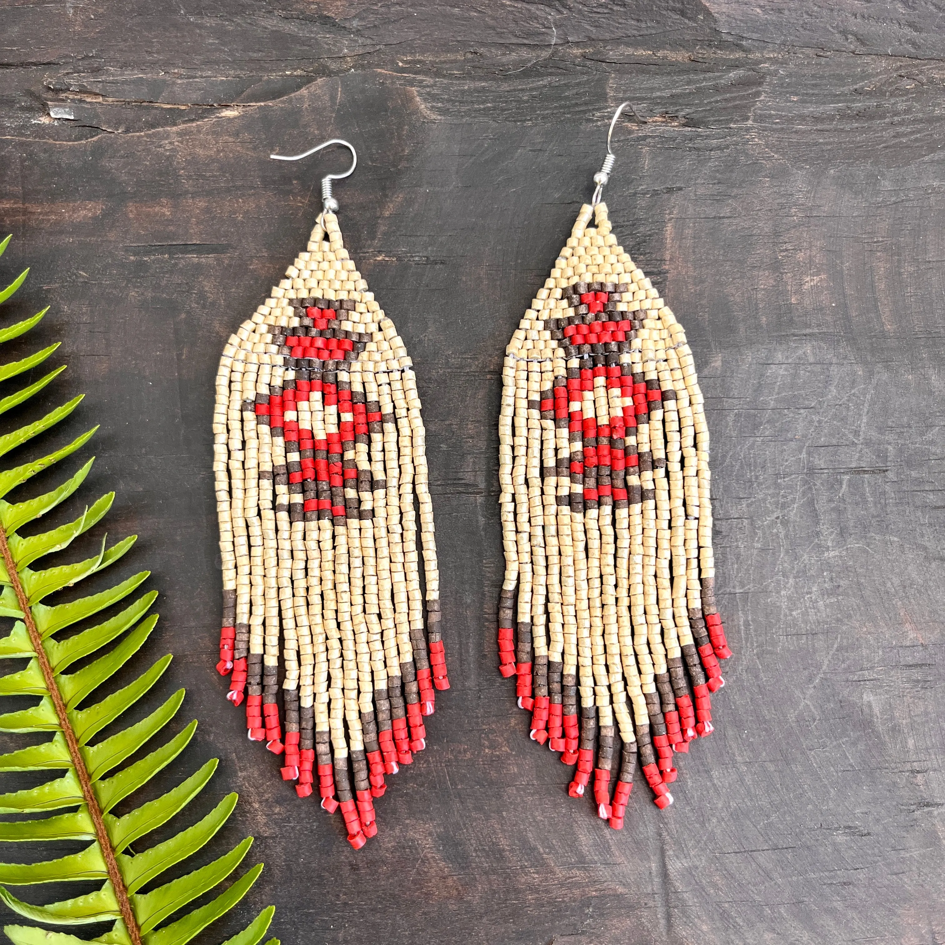 Beaded Fringe Earrings with Geoemetric Symbols