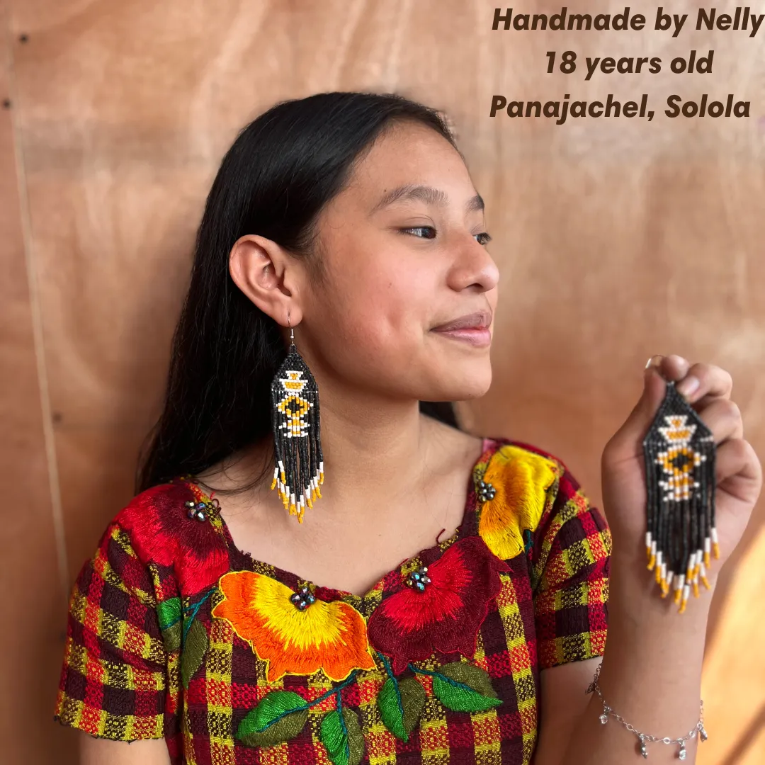 Beaded Fringe Earrings with Geoemetric Symbols