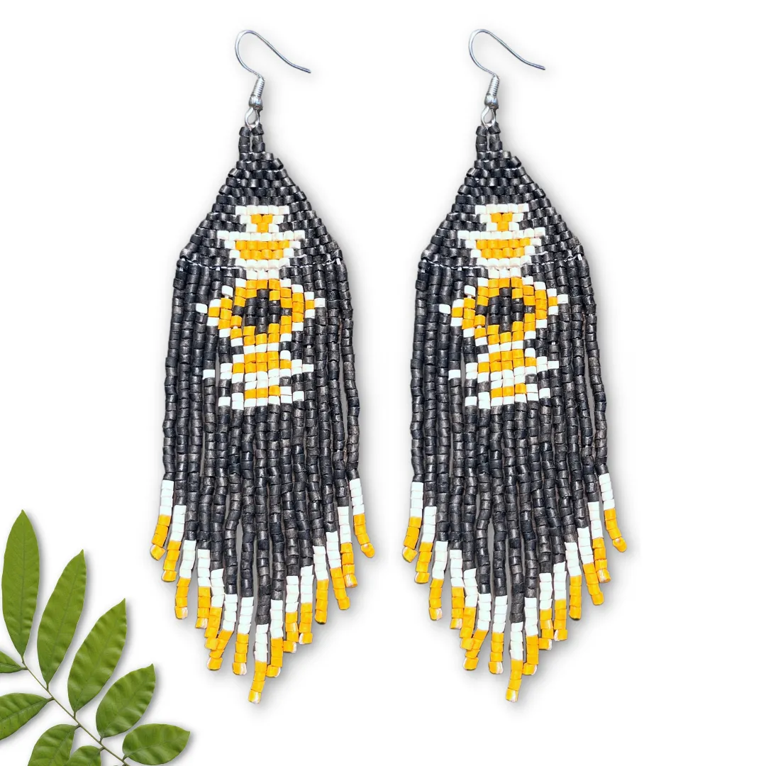 Beaded Fringe Earrings with Geoemetric Symbols