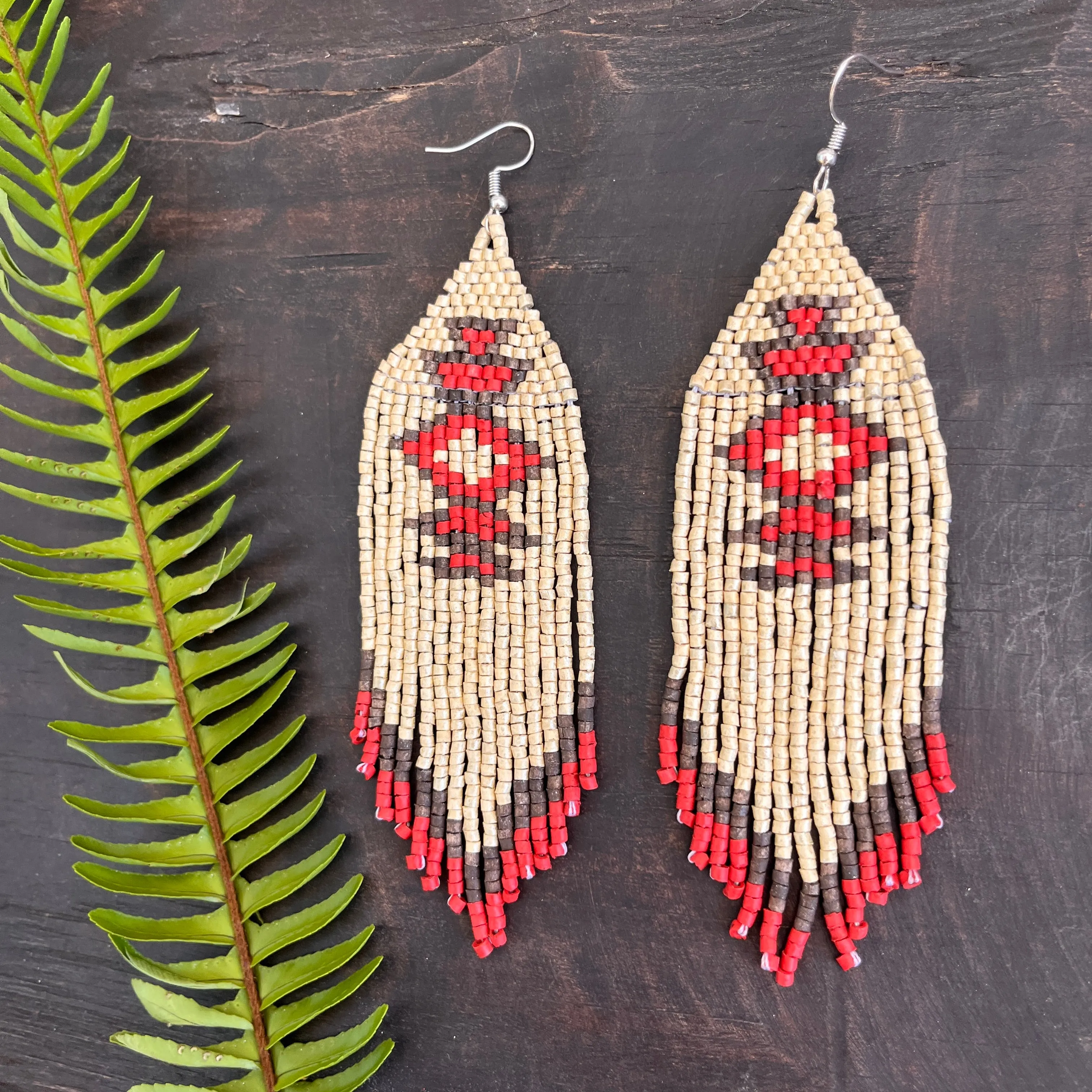 Beaded Fringe Earrings with Geoemetric Symbols