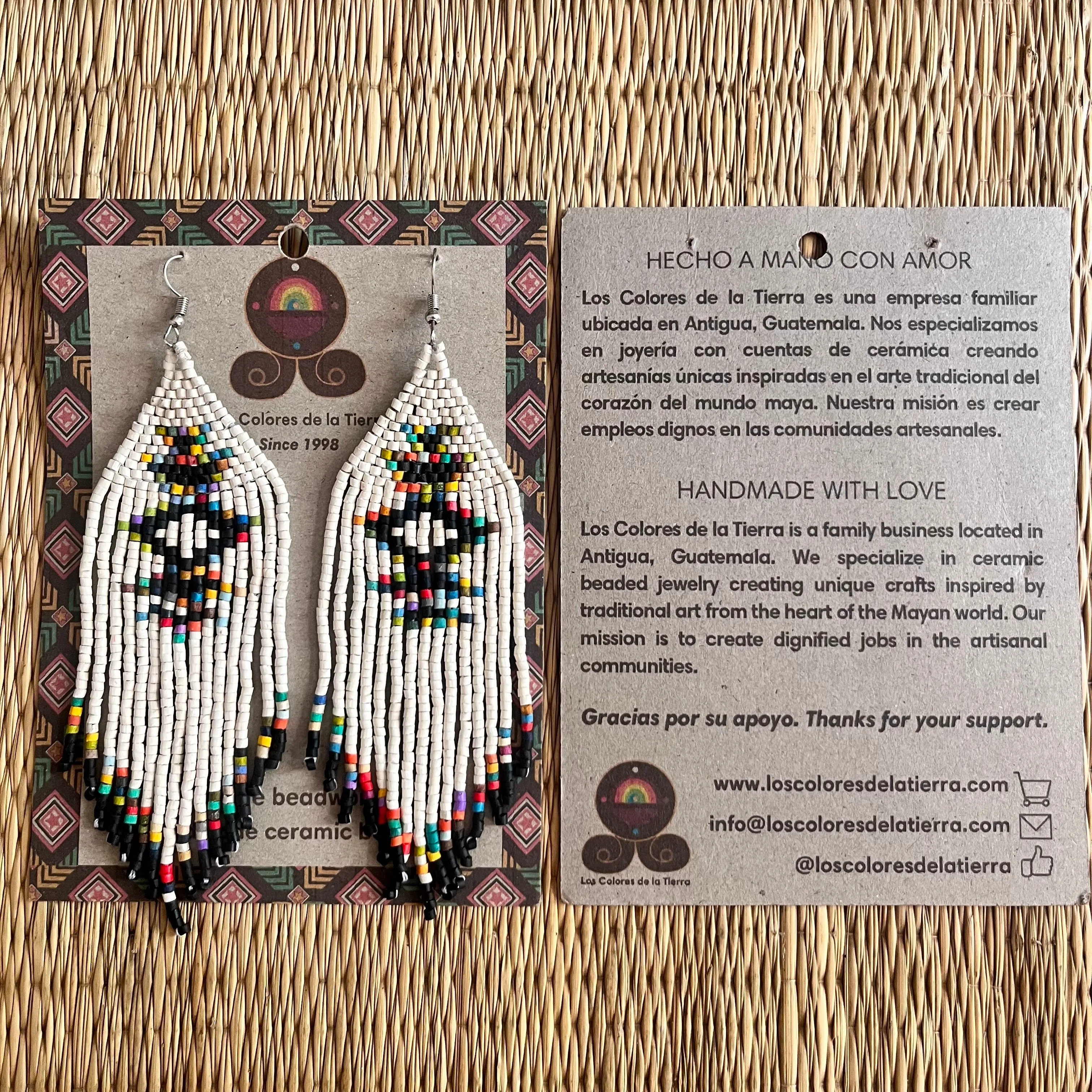 Beaded Fringe Earrings with Geoemetric Symbols