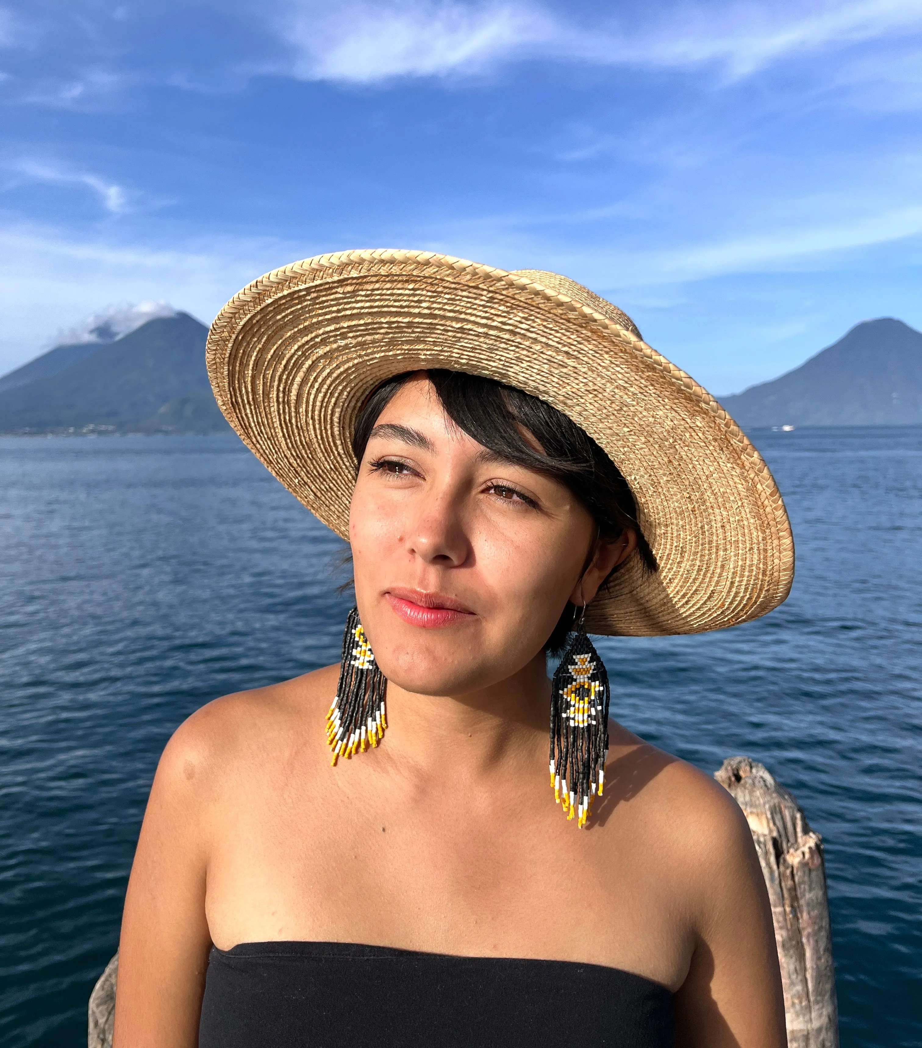 Beaded Fringe Earrings with Geoemetric Symbols