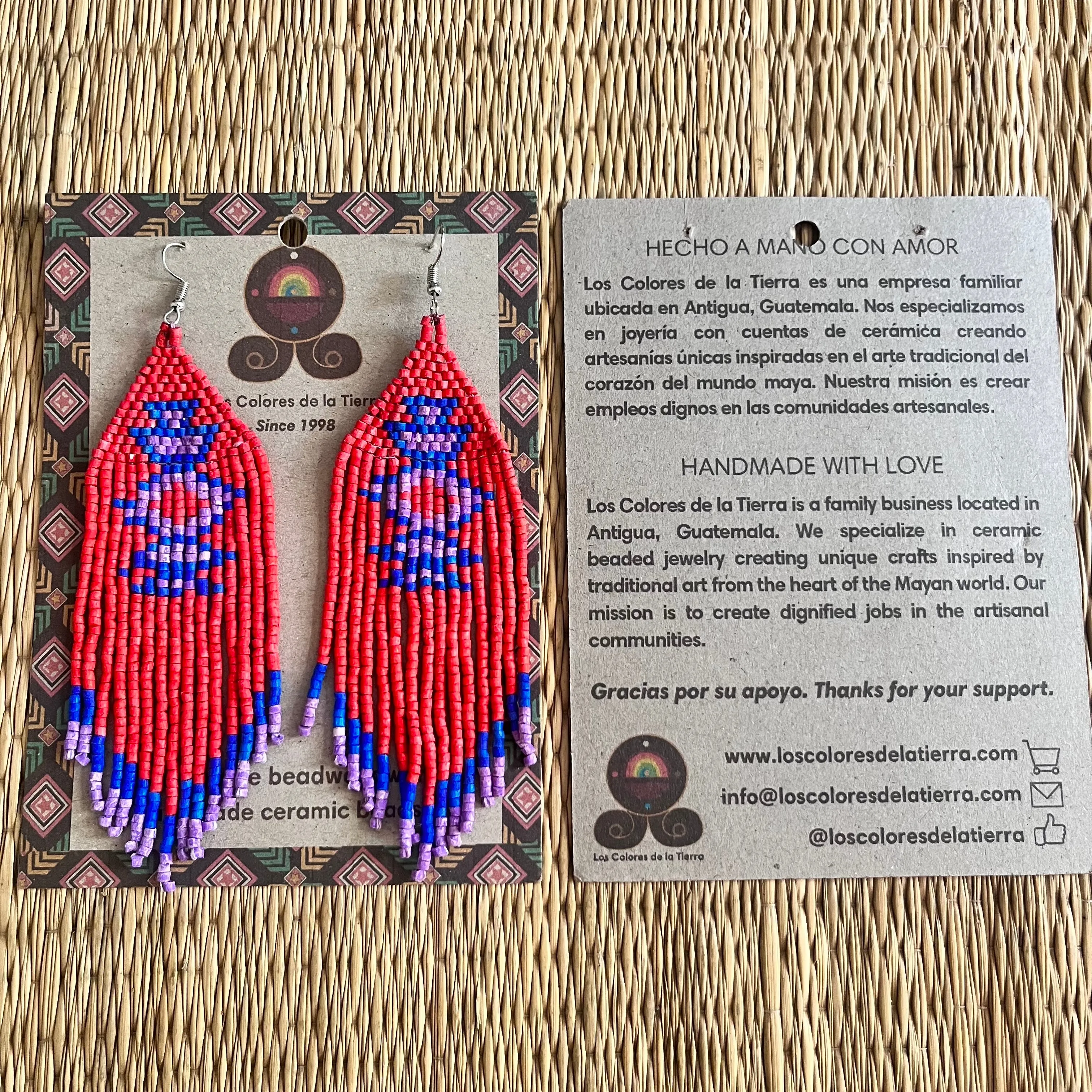 Beaded Fringe Earrings with Geoemetric Symbols