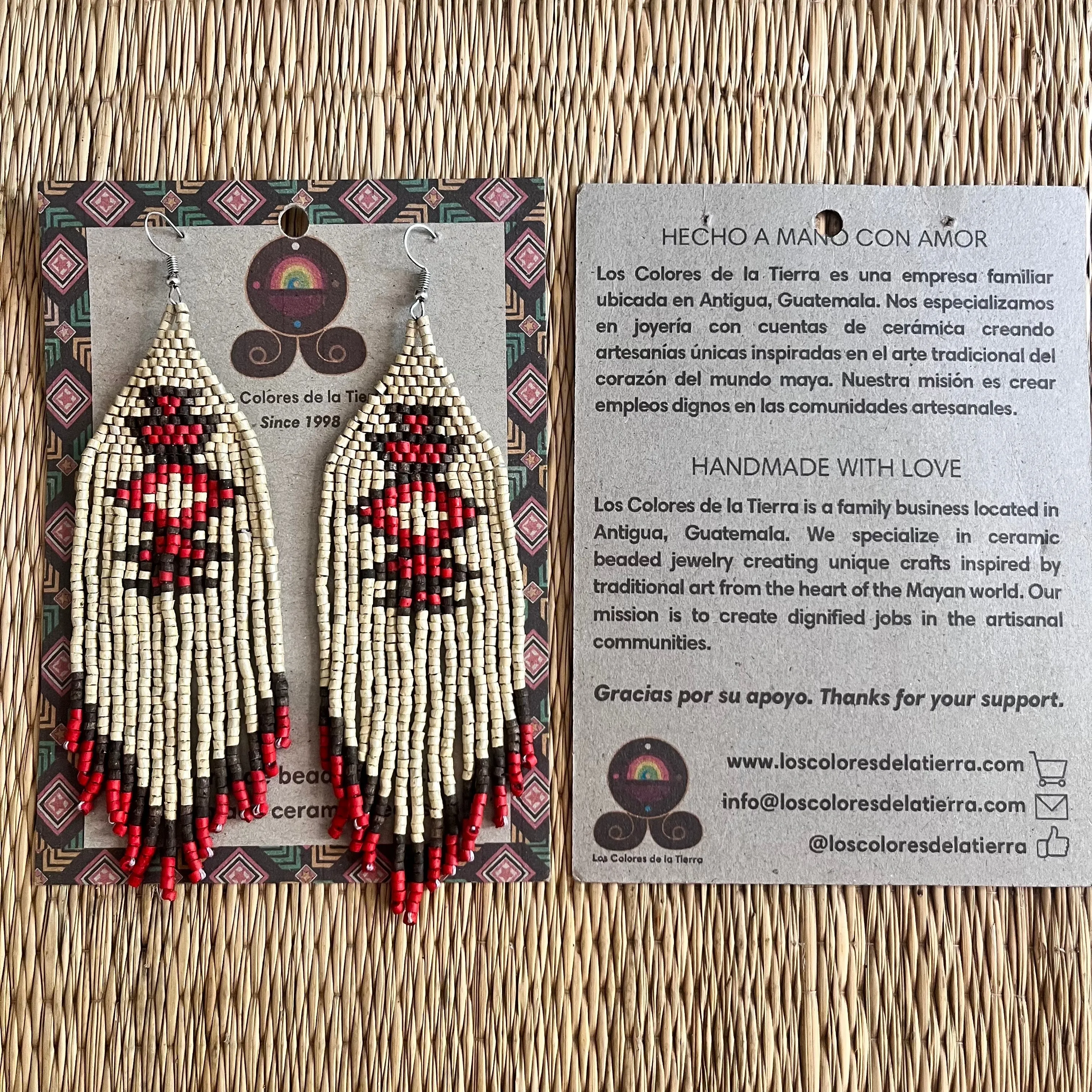 Beaded Fringe Earrings with Geoemetric Symbols