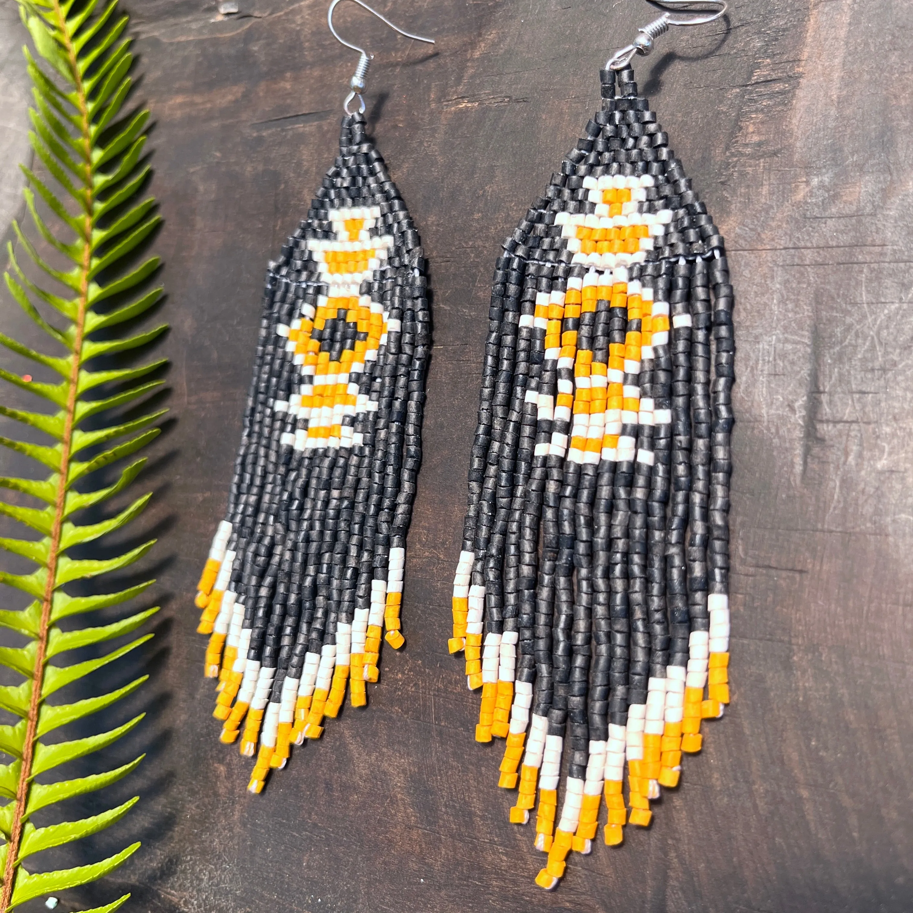 Beaded Fringe Earrings with Geoemetric Symbols