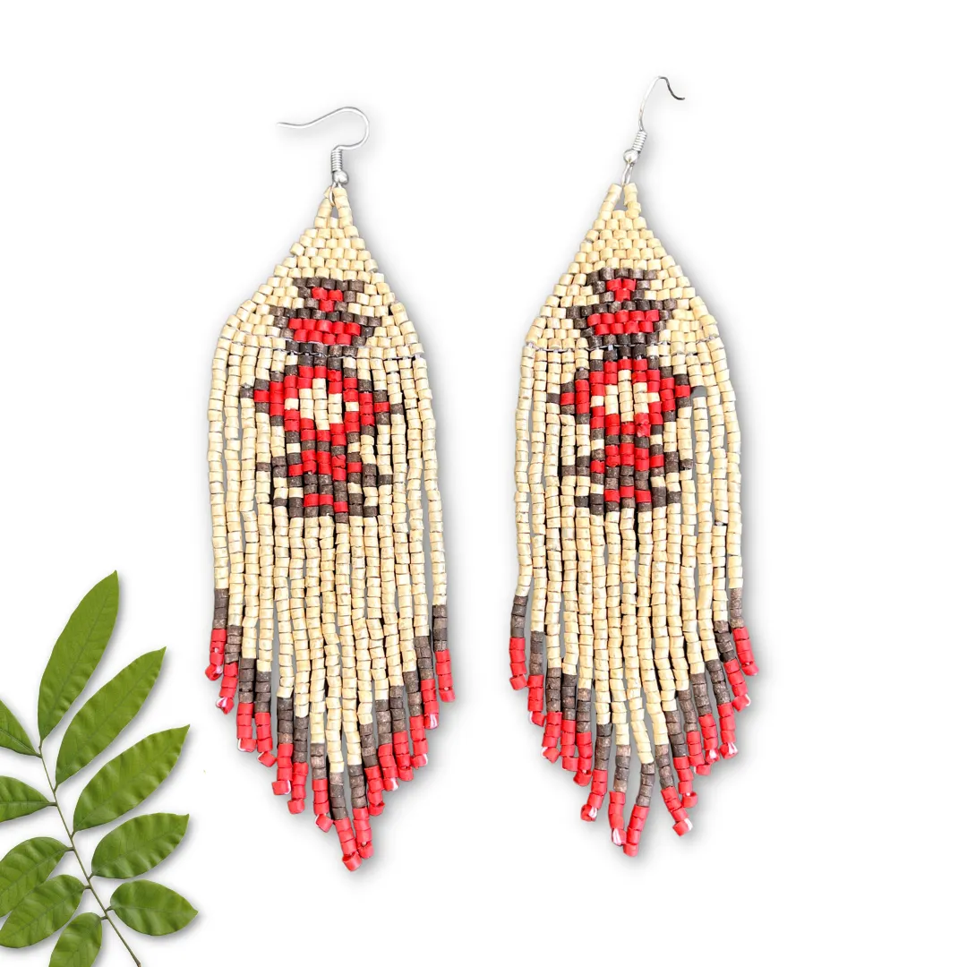 Beaded Fringe Earrings with Geoemetric Symbols