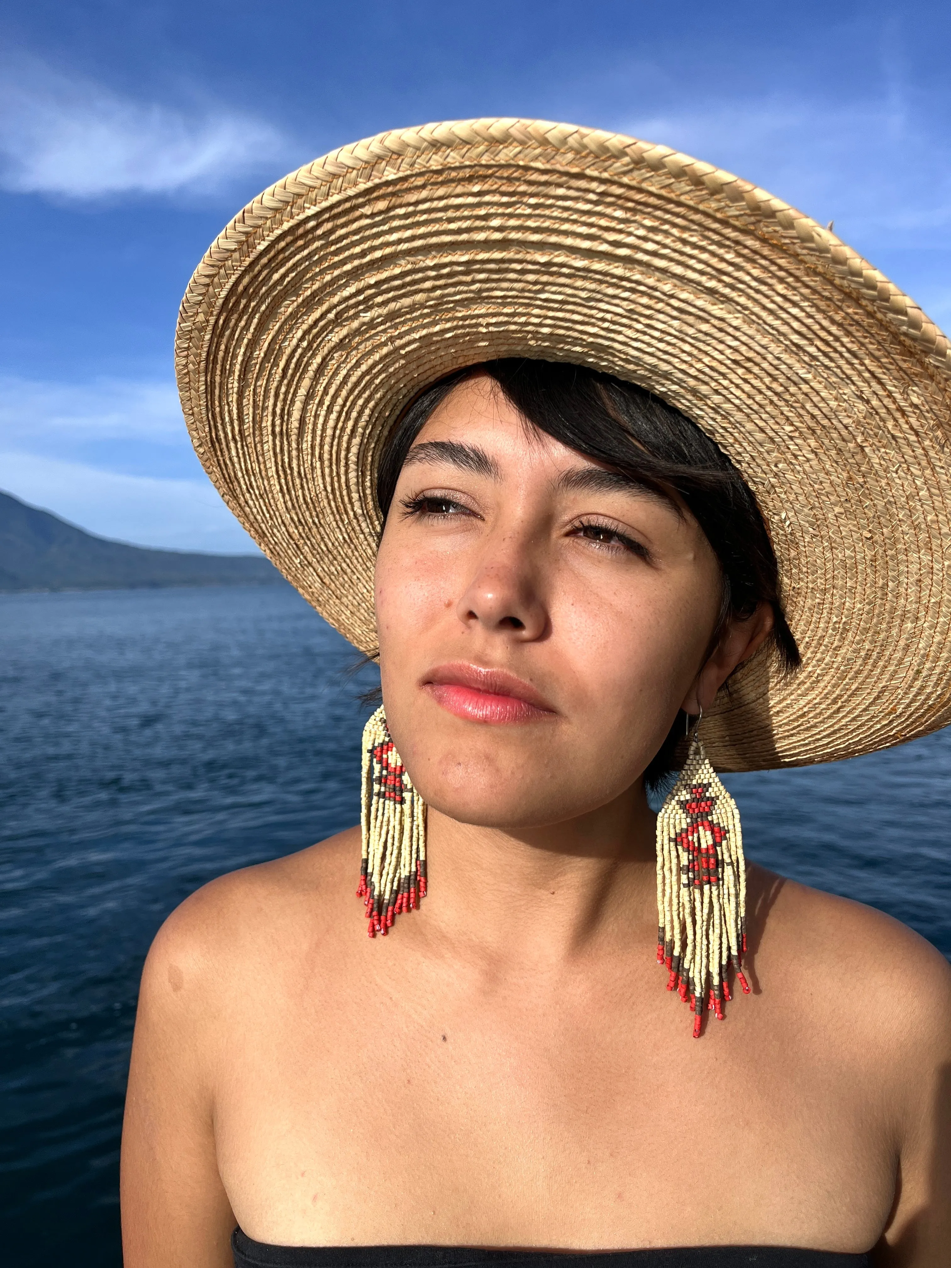 Beaded Fringe Earrings with Geoemetric Symbols