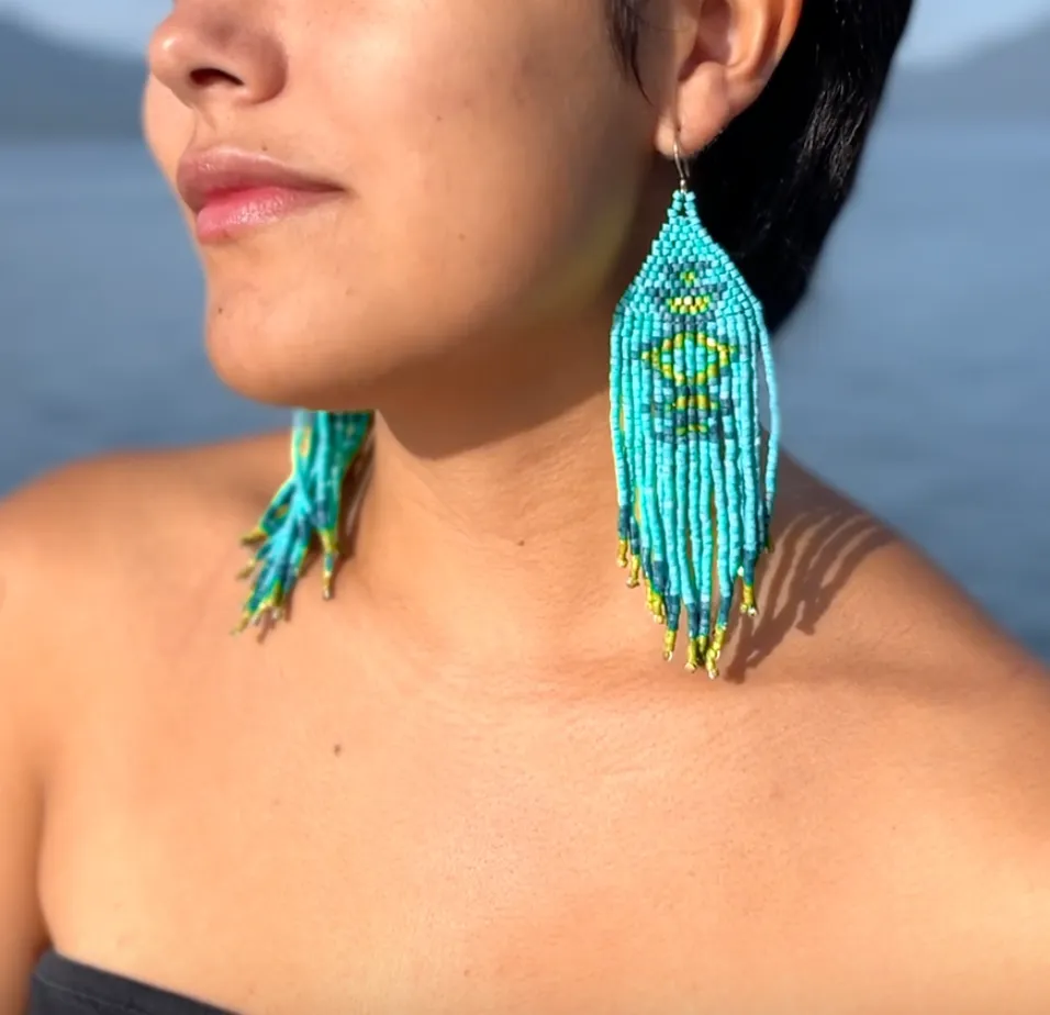 Beaded Fringe Earrings with Geoemetric Symbols
